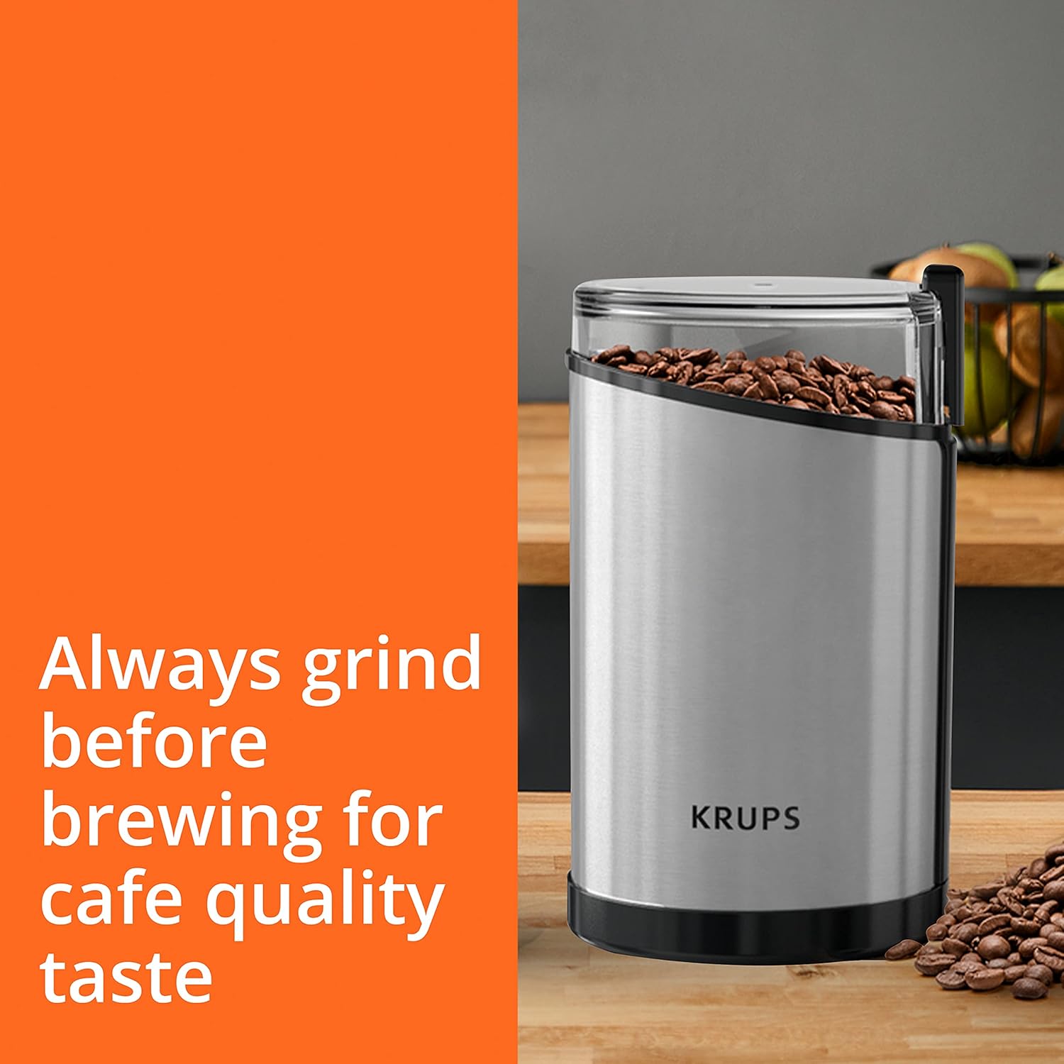 Krups One-Touch Coffee and Spice Grinder 3 Ounce Bean Hopper Easy to Use, One Touch Operation 200 Watts Coffee, Spices, Dry Herbs, Nuts, 12 Cup Black