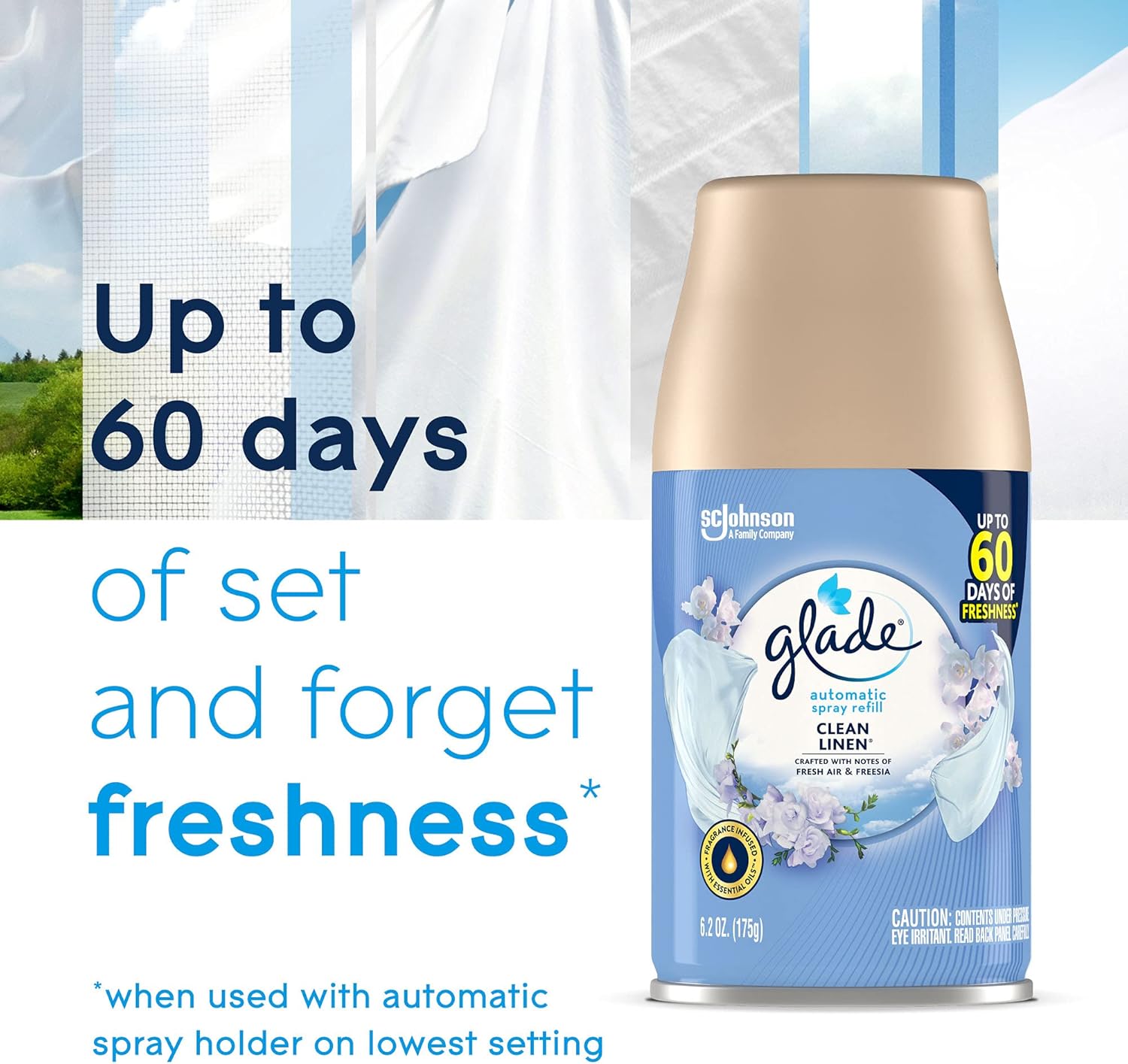 Glade Automatic Spray Air Freshener Refill, Scented Air Freshener for Home and Bathroom, Clean Linen, 6.2 Oz, 3 Count
