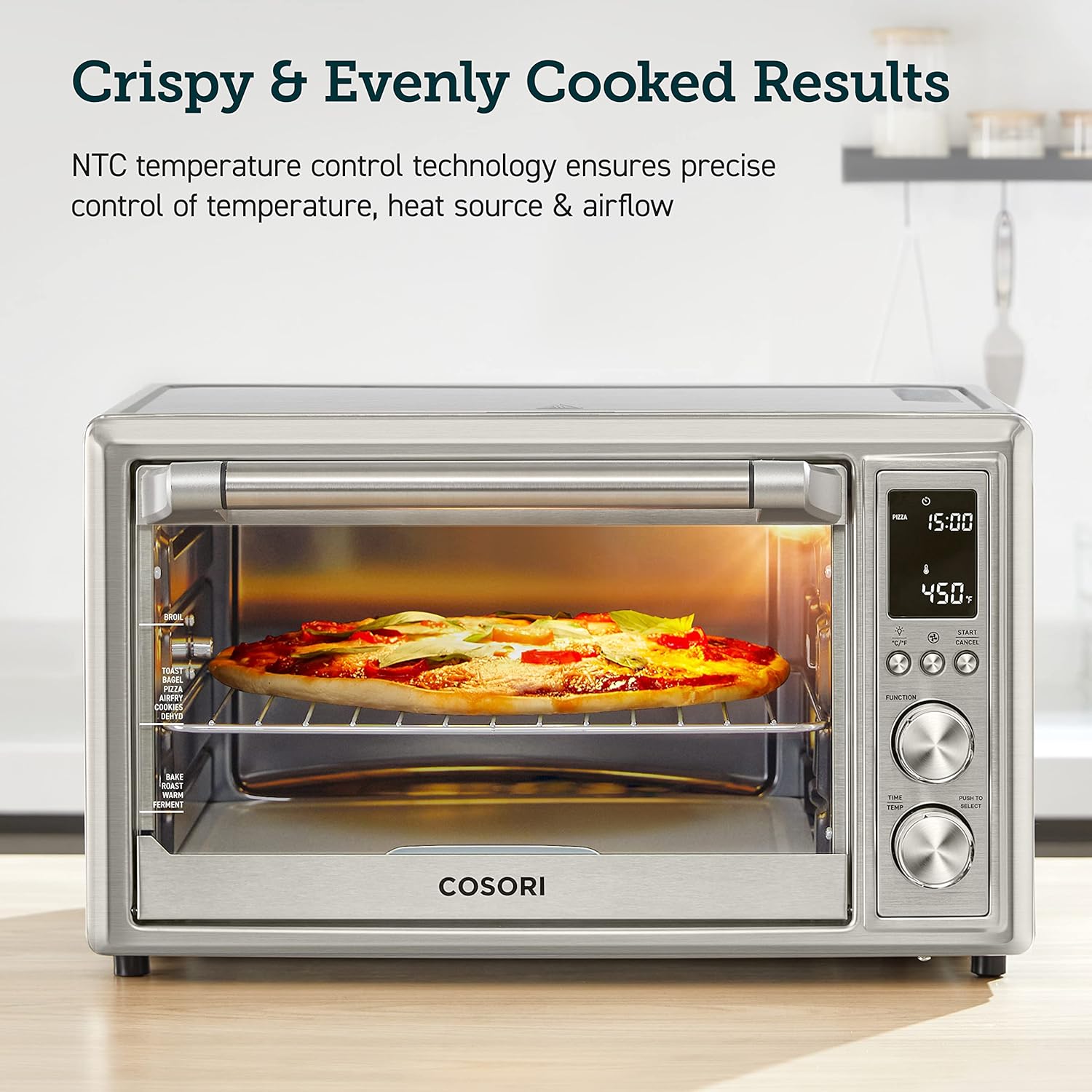 COSORI Smart 11-in-1 Air Fryer Toaster Oven Combo, Airfryer Convection Oven Countertop, Bake, Roast, Reheat, Broil, Dehydrate, 94 Recipes & 3 Accessories, 26QT, Silver, Stainless Steel