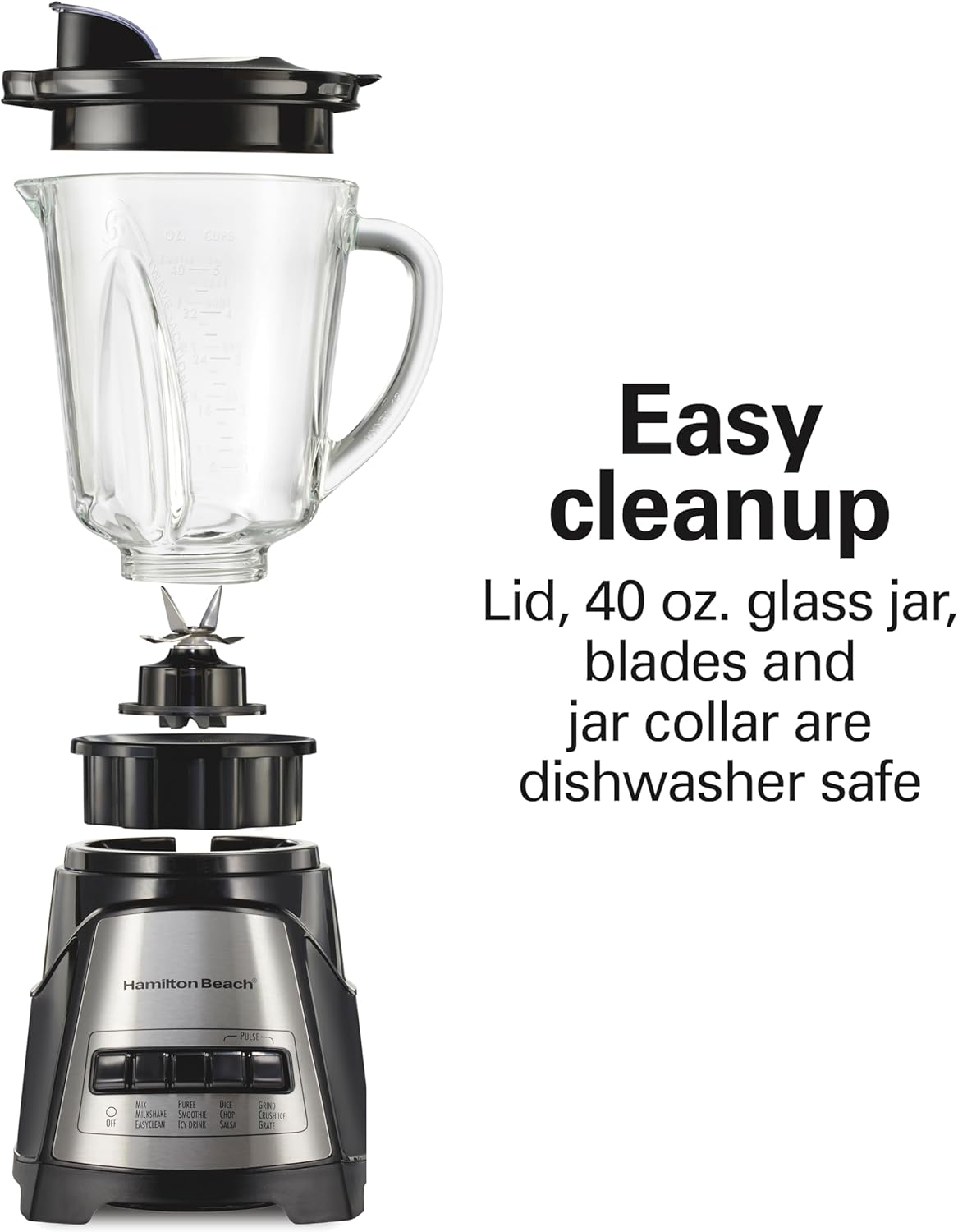 Hamilton Beach Power Elite Wave Action Blender For Shakes and Smoothies, 40 Oz Glass Jar, 12 Functions Including Puree, Crush Ice, Stainless Steel Ice Sabre Blades, 700 Watts, Black (58148A)