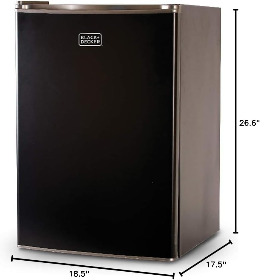 BLACK+DECKER BCRK17B Compact Refrigerator Energy Star Single Door Mini Fridge with Freezer, 1.7 Cubic Feet, Black