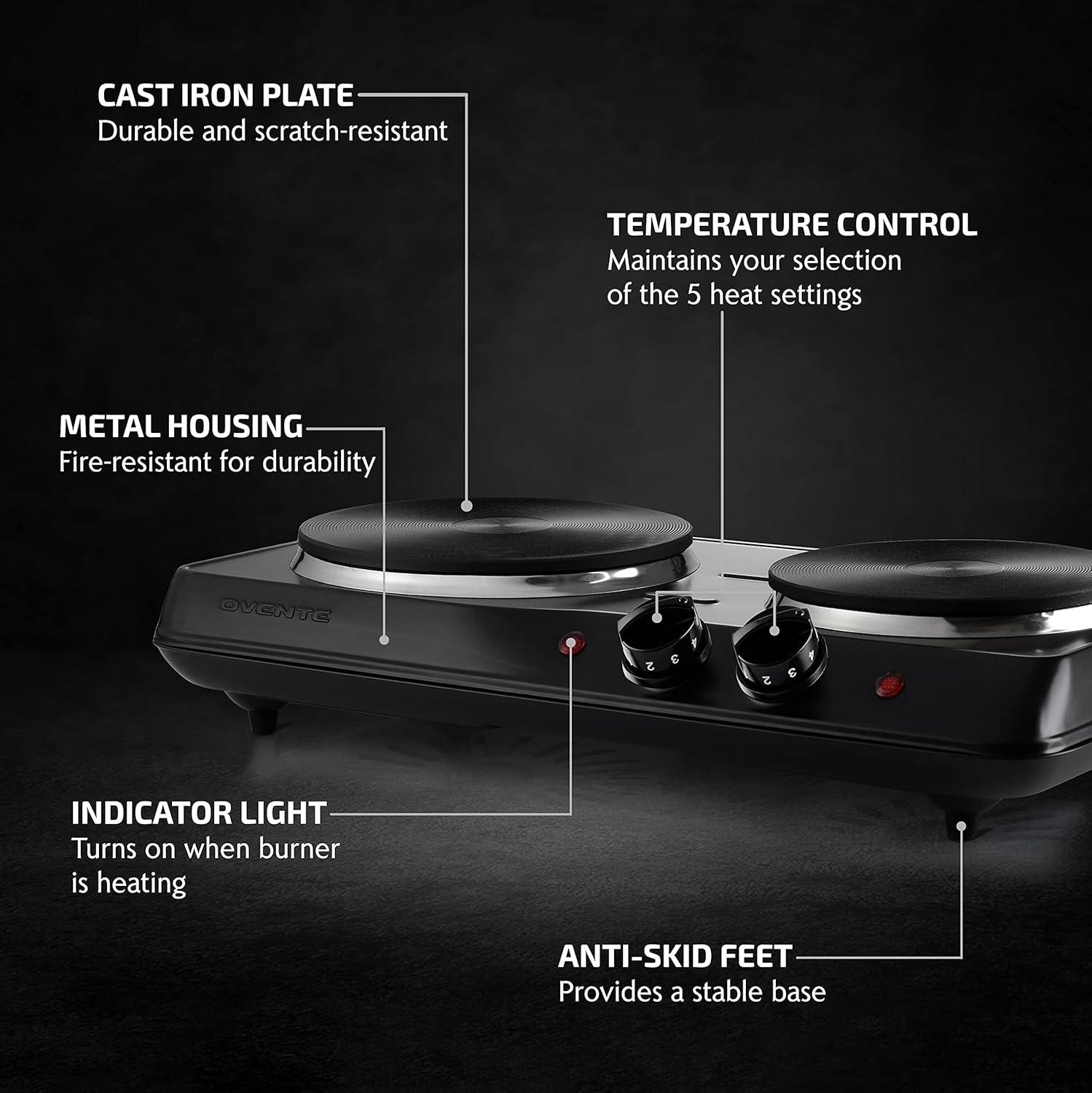 OVENTE Electric Countertop Double Burner, 1700W Cooktop with 7.25