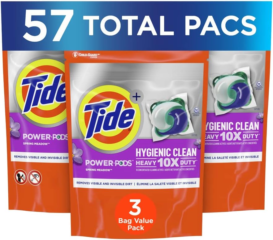 Tide Hygienic Clean Heavy 10x Duty Power PODS Laundry Detergent Pacs For Visible and Invisible Dirt, Spring Meadow Scent, 45 Count