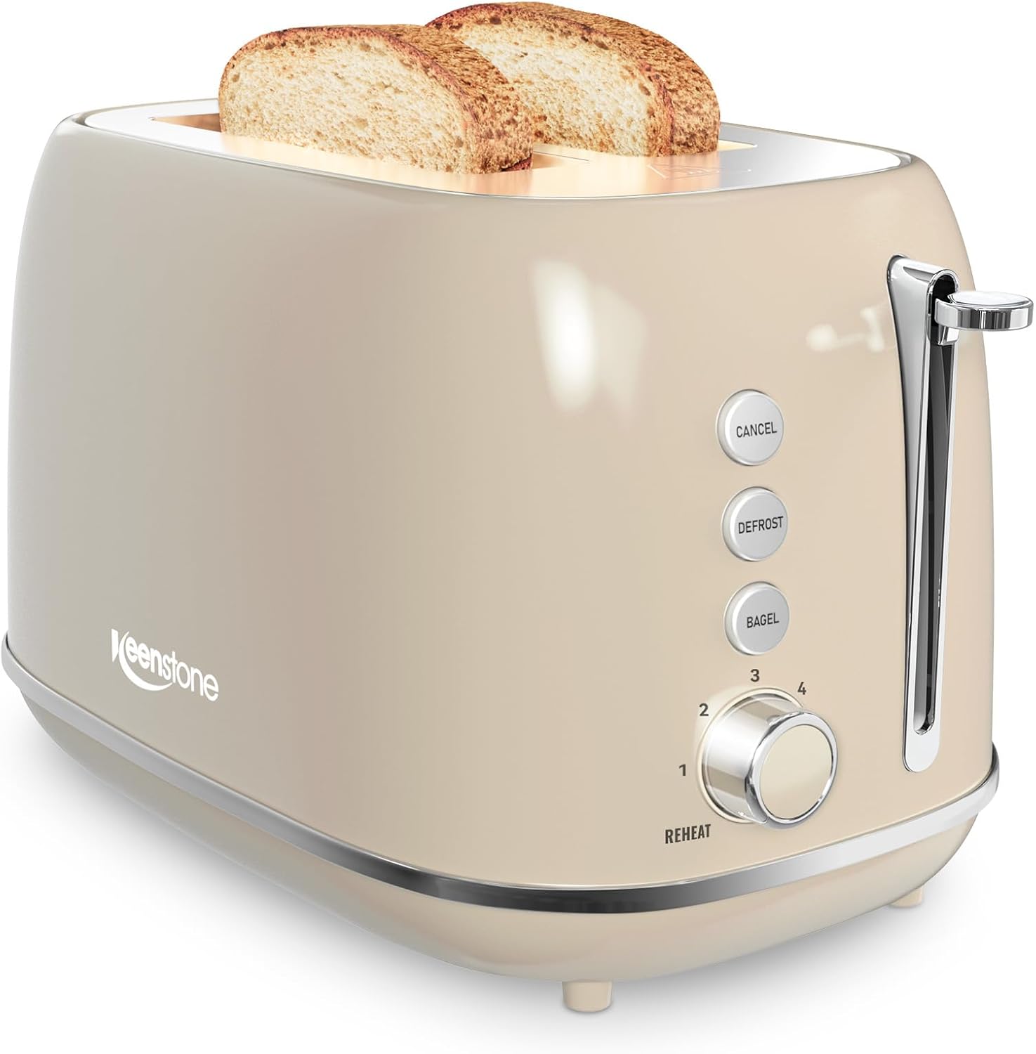 2 Slice Stainless Steel Toaster Retro with 6 Bread Shade Settings, Bagel, Cancel, Defrost Function, 2 Slice Toaster with Extra Wide Slot, Removable Crumb Tray, White