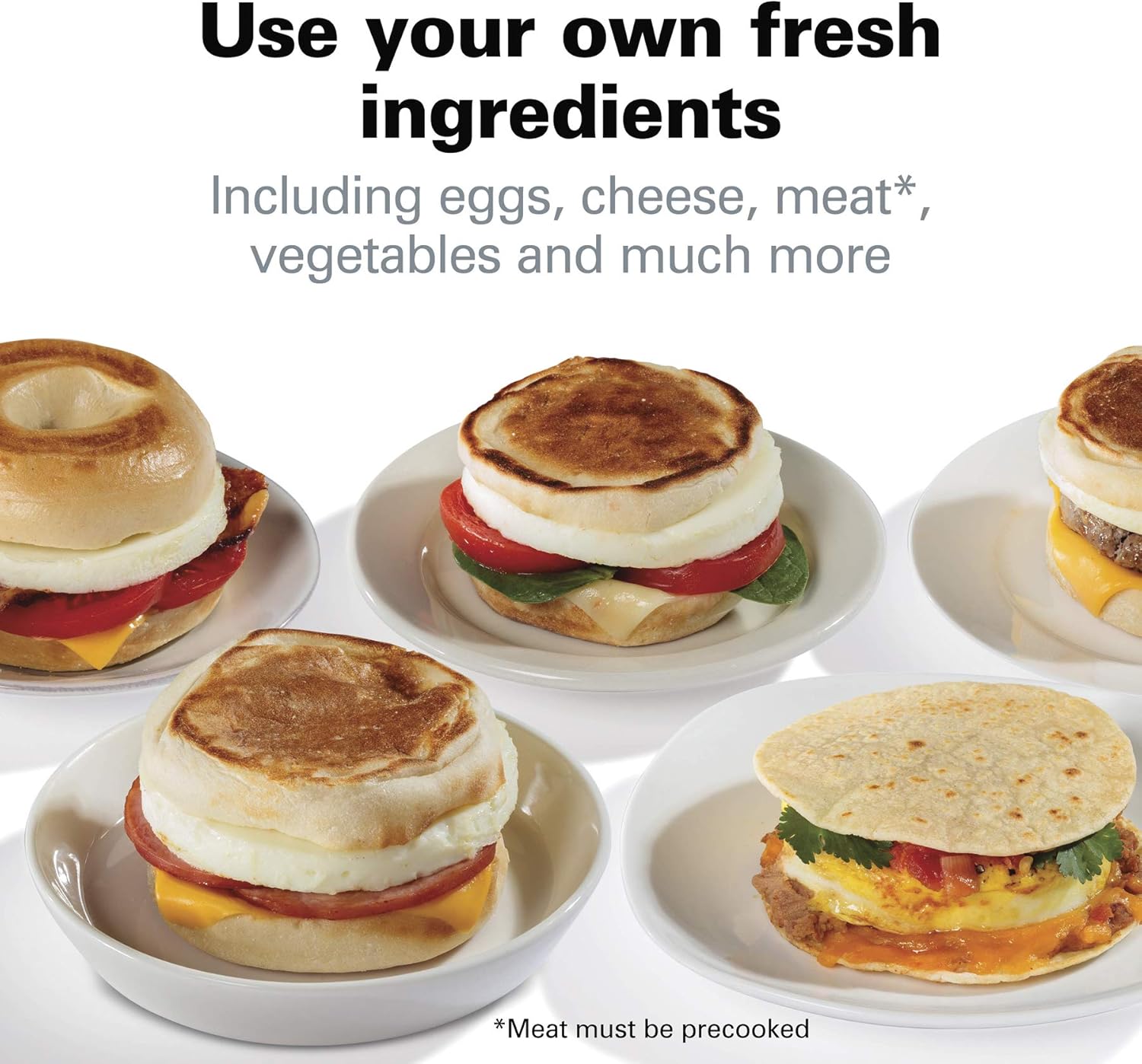 Hamilton Beach Breakfast Sandwich Maker with Egg Cooker Ring, Customize Ingredients, English Muffins, Croissants, Mini Waffles, Perfect White Elephant Gifts, Single, Black