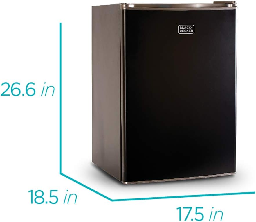BLACK+DECKER BCRK17B Compact Refrigerator Energy Star Single Door Mini Fridge with Freezer, 1.7 Cubic Feet, Black