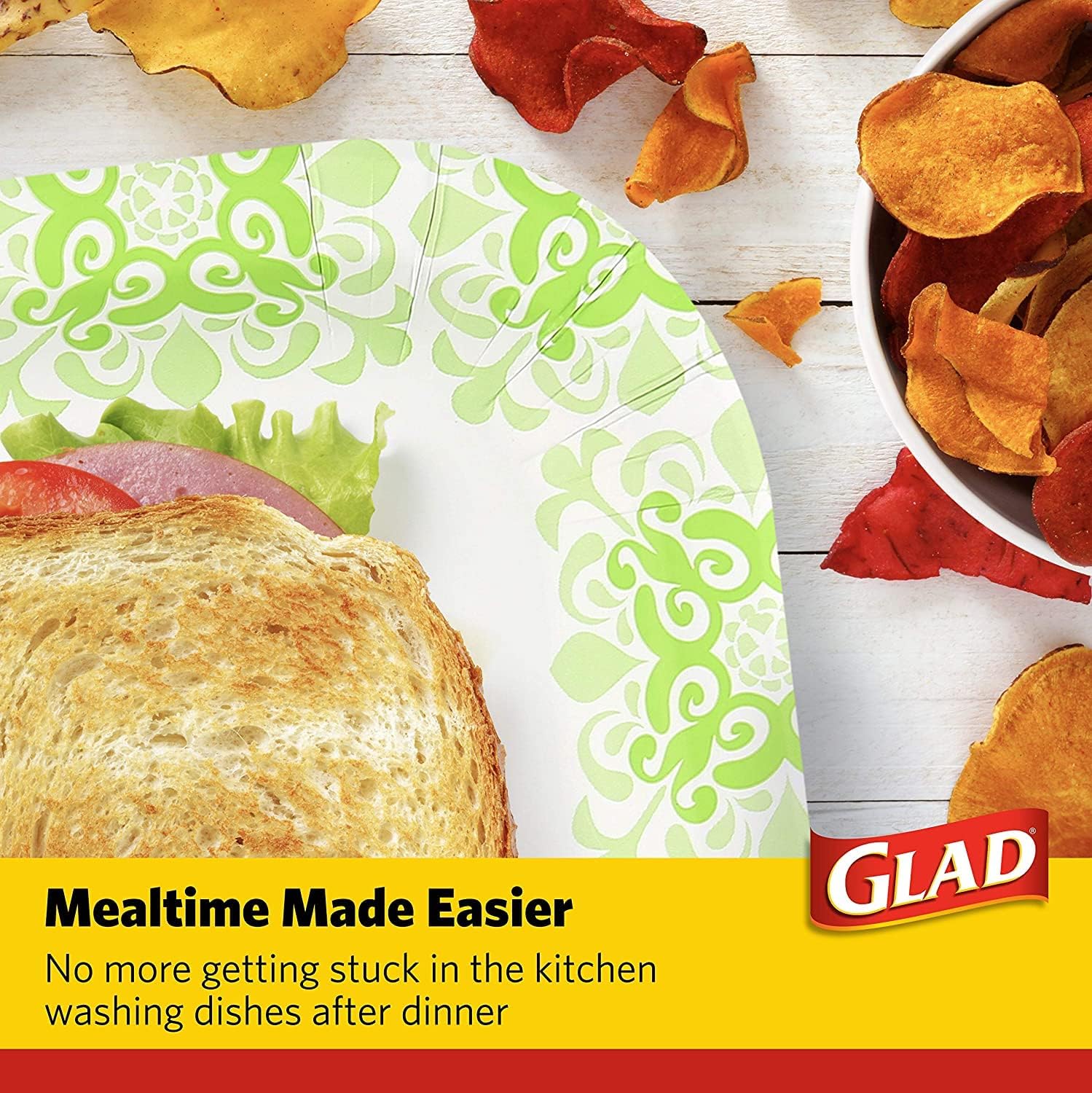 Glad Square Disposable Paper Plates for All Occasions | Soak Proof, Cut Proof, Microwaveable Heavy Duty Disposable Plates | 8.5
