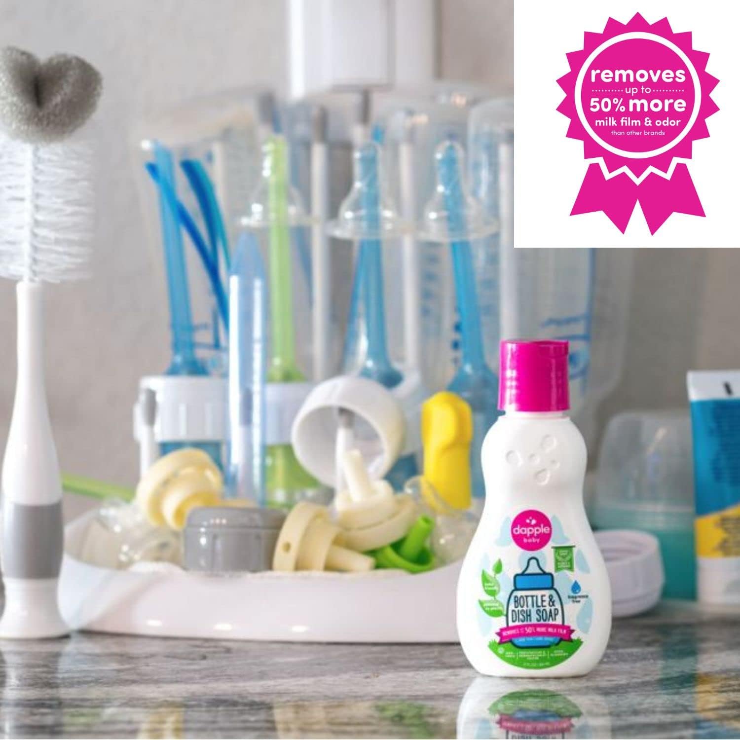 Dapple Baby Bottle Soap, Hypoallergenic Dish Soap for Baby Bottles, Powered by Plants, 1 Pump Included, Packaging May Vary, Fragrance Free, 16.9 Fl Oz (Pack of 3)