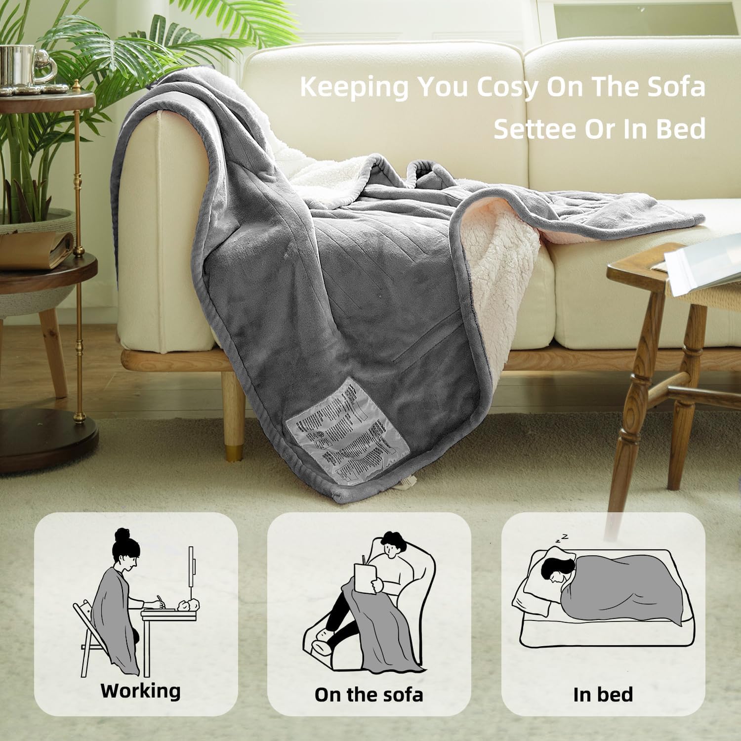 GOTCOZY Heated Blanket Electric Throw 50''X60''- Soft Silky Plush Electric Blanket with 4 Heating Level & 3 Hour Auto Off Heating Blanket, ETL Certified Machine Washable (Rose Dust)