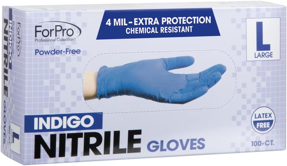 ForPro Professional Collection Disposable Nitrile Gloves, Chemical Resistant, Powder-Free, Latex-Free, Non-Sterile, Food Safe, 4 Mil, Black, Large, 100-Count