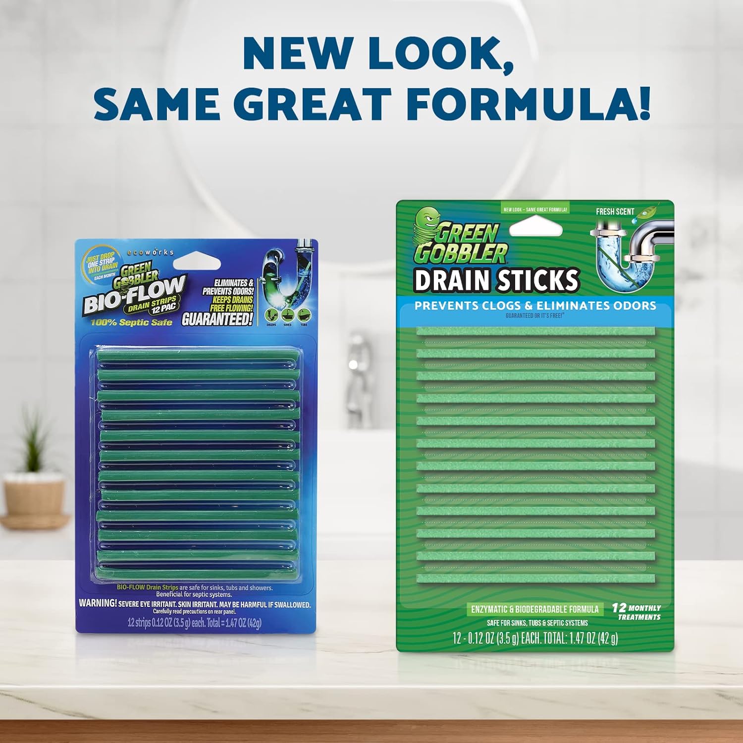 Green Gobbler Drain Cleaner & Deodorizer FRESH SCENT Sticks for Toilet Tanks, Sinks, Bathtub Drains, Washing Machine Drains and Garbage Disposals - 24 Pieces
