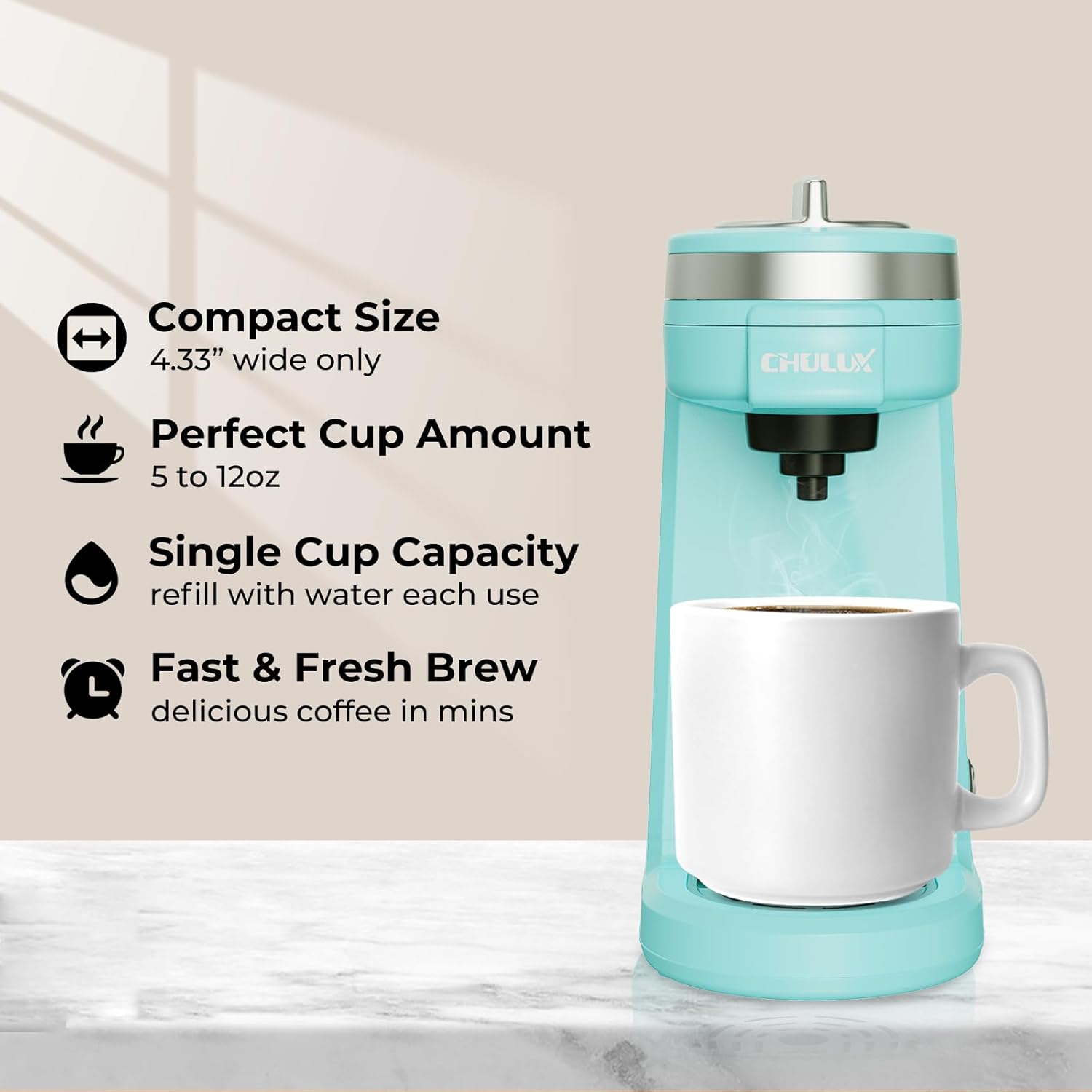 CHULUX Single Serve Coffee Maker for K Capsule and Ground Coffee, Single Cup Coffee Machine, Black
