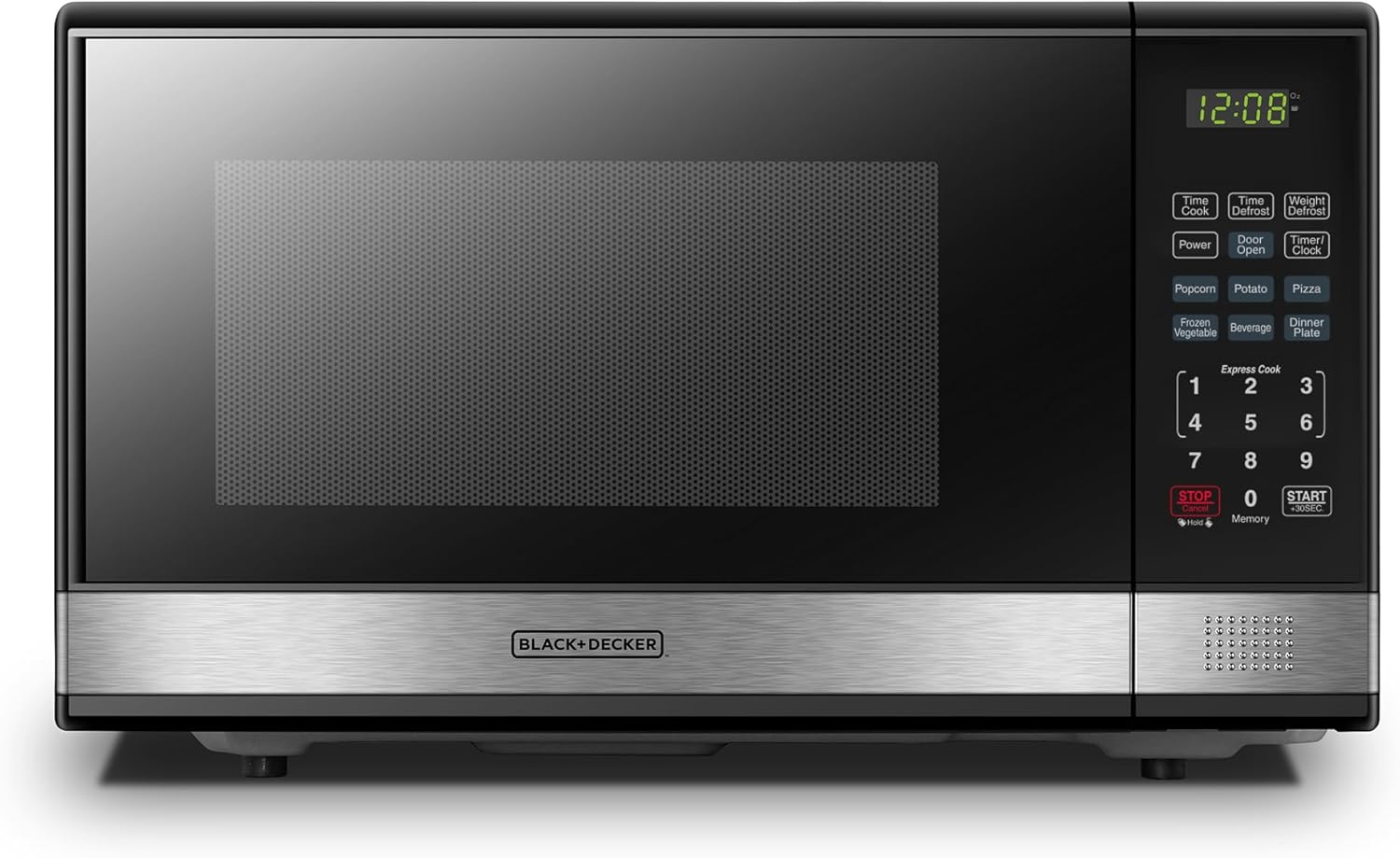 BLACK+DECKER EM720CB7 Digital Microwave Oven with Turntable Push-Button Door, Child Safety Lock, 700W, Stainless Steel, 0.7 Cu.ft