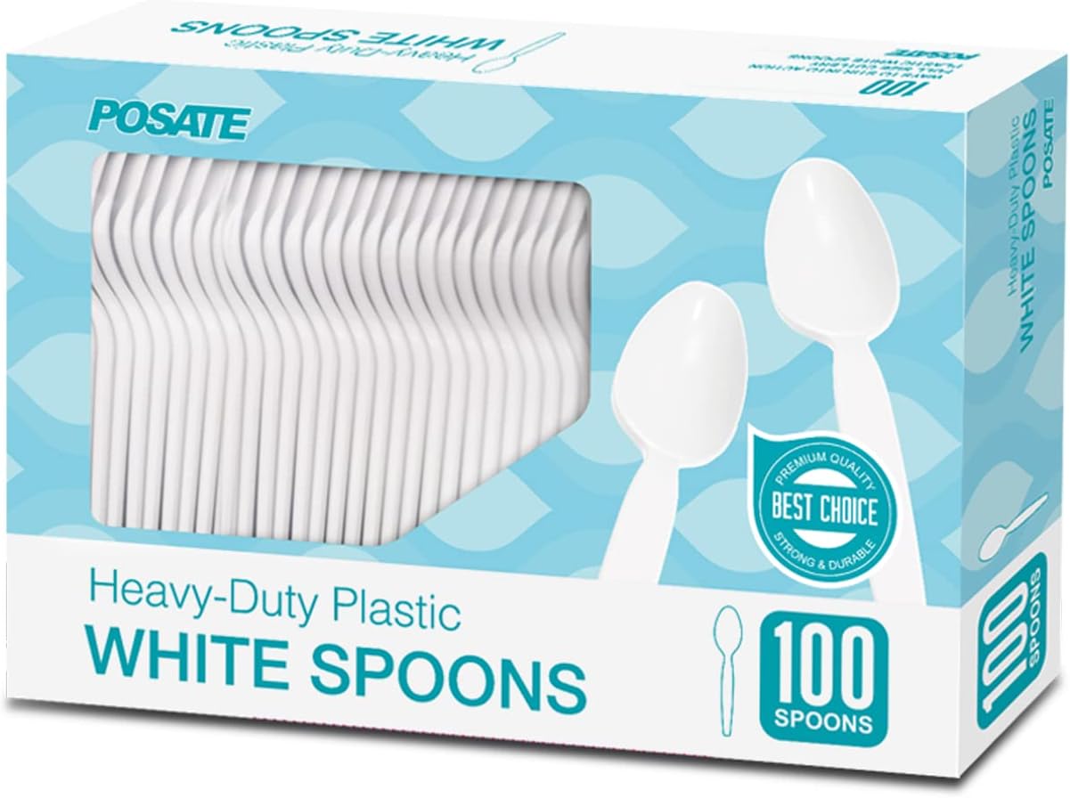 POSATE Heavyweight Plastic Spoons, Clear, 100 Count