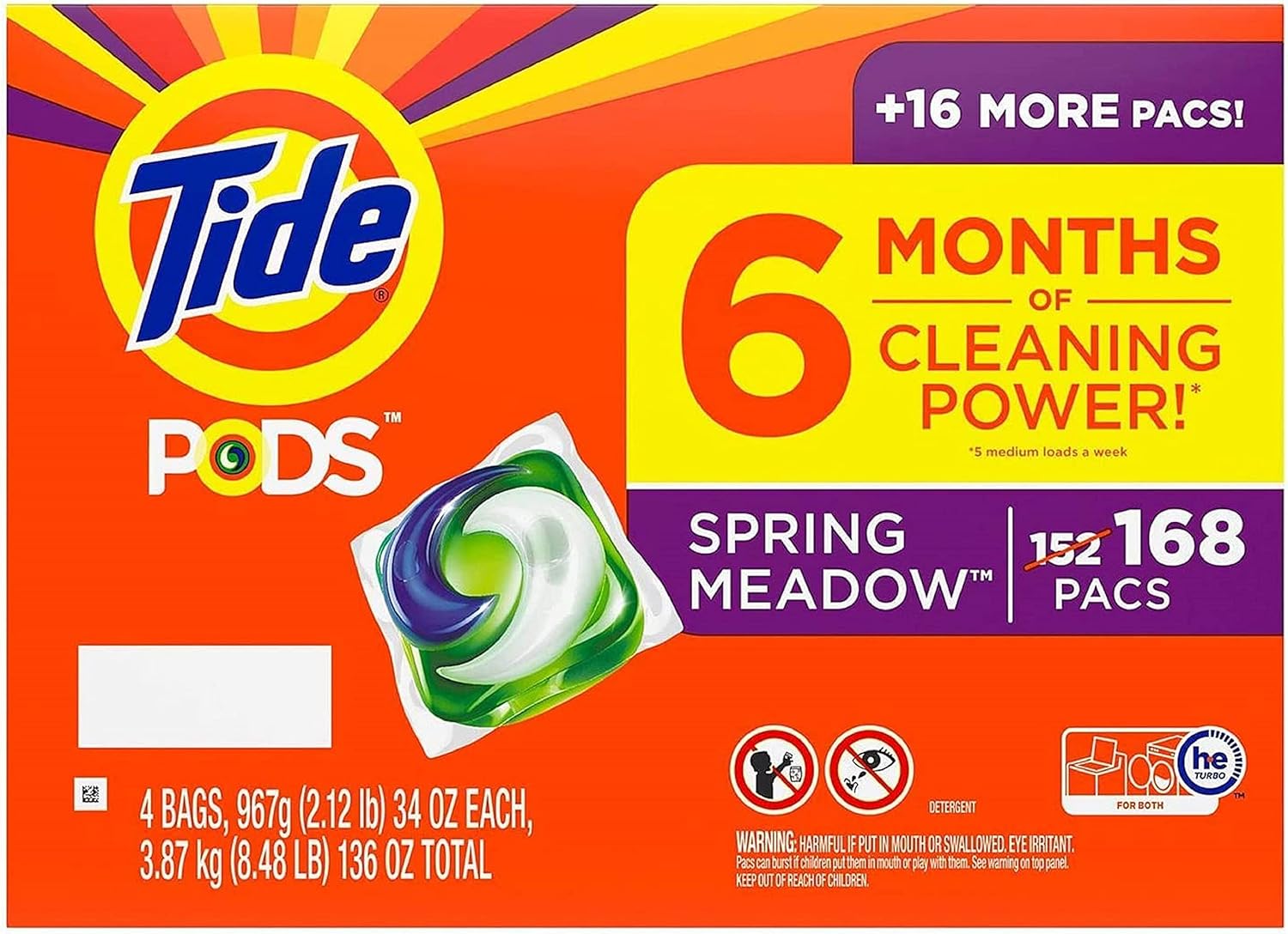 Tide PODS Liquid Laundry Detergent Soap Pacs, Powerful 3-in-1 Clean in One Step, He Compatible, Spring Meadow Scent, 76 Count