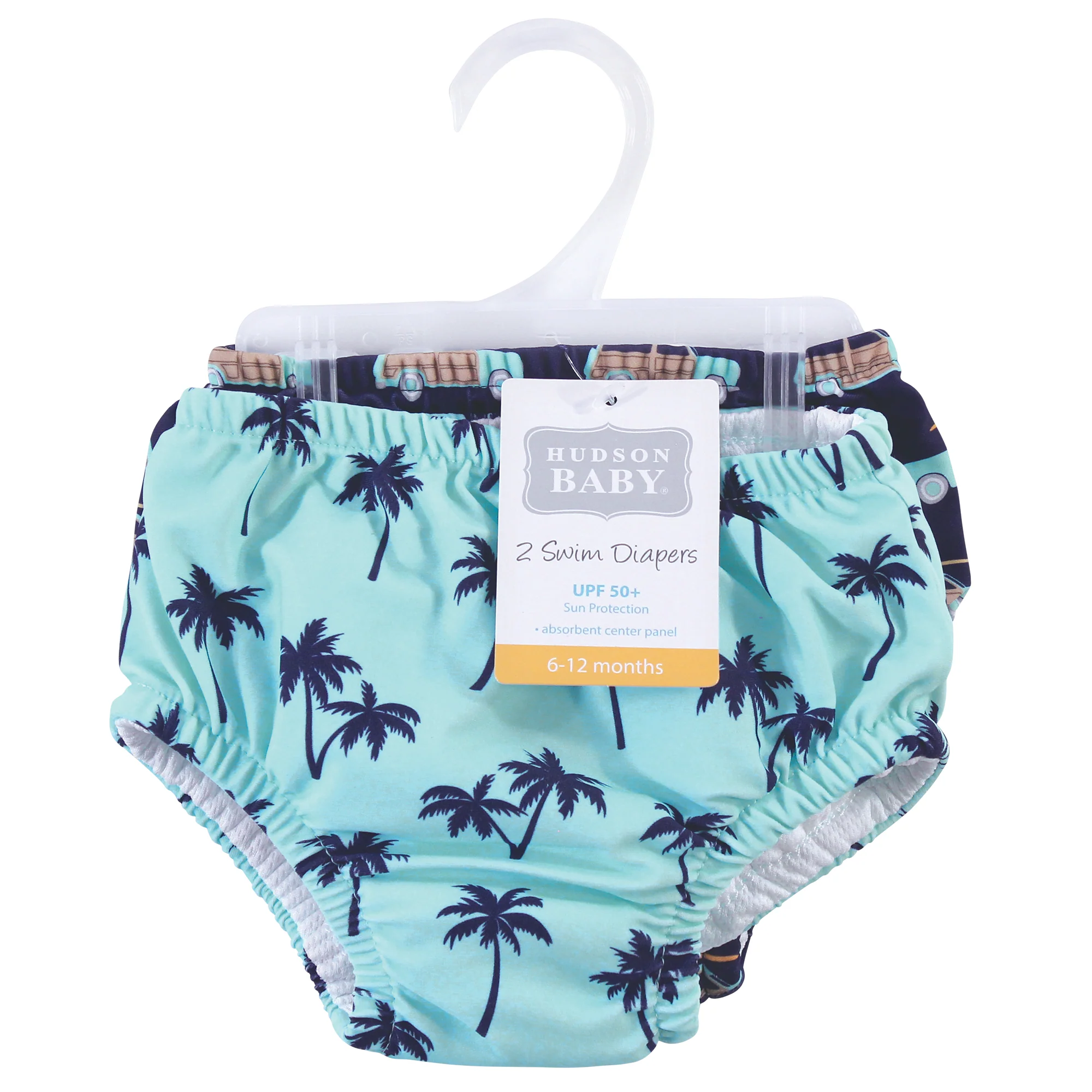Hudson Baby Infant and Toddler Boy 2-Pack Swim Diapers, Palm Trees