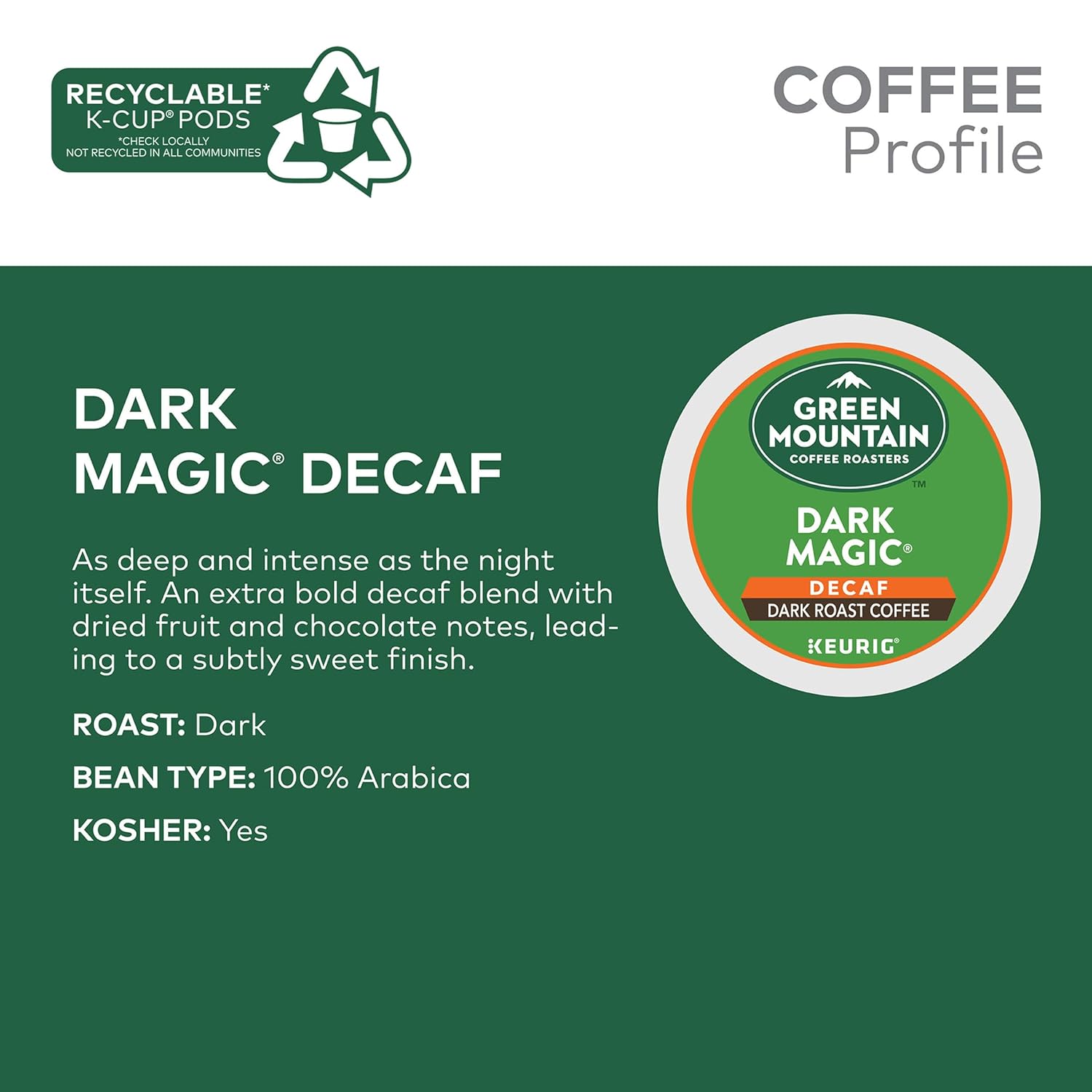 Green Mountain Coffee Roasters Dark Magic Keurig Single-Serve K-Cup Pods, Dark Roast Coffee, 72 Count (6 Packs of 12)
