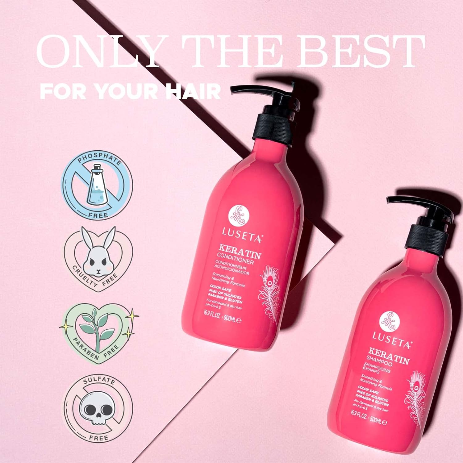 Luseta Biotin Shampoo and Conditioner for HairGrowth - Thickening Shampoo for Thinning Hair andHair Loss - Infused with Argan Oil to Repair DamagedDry Hair - Sulfate Free Paraben Free-2 x 16.9 fl oz