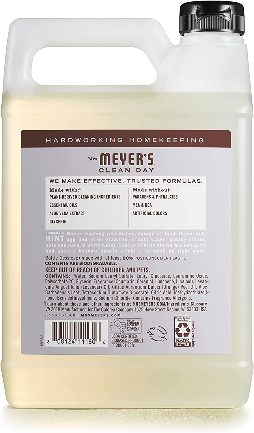 MRS. MEYER'S CLEAN DAY Liquid Dish Soap, Biodegradable Formula, Basil, 16 fl. oz - Pack of 3