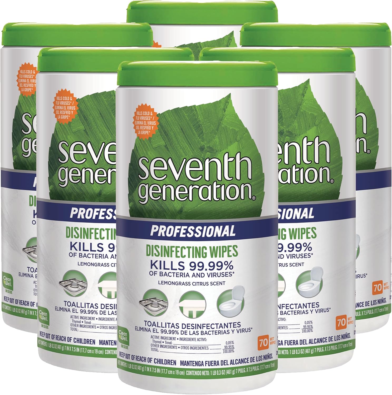 Seventh Generation Disinfecting Multi-Surface Wipes, Pack of 3, Lemongrass Citrus, 70 Count