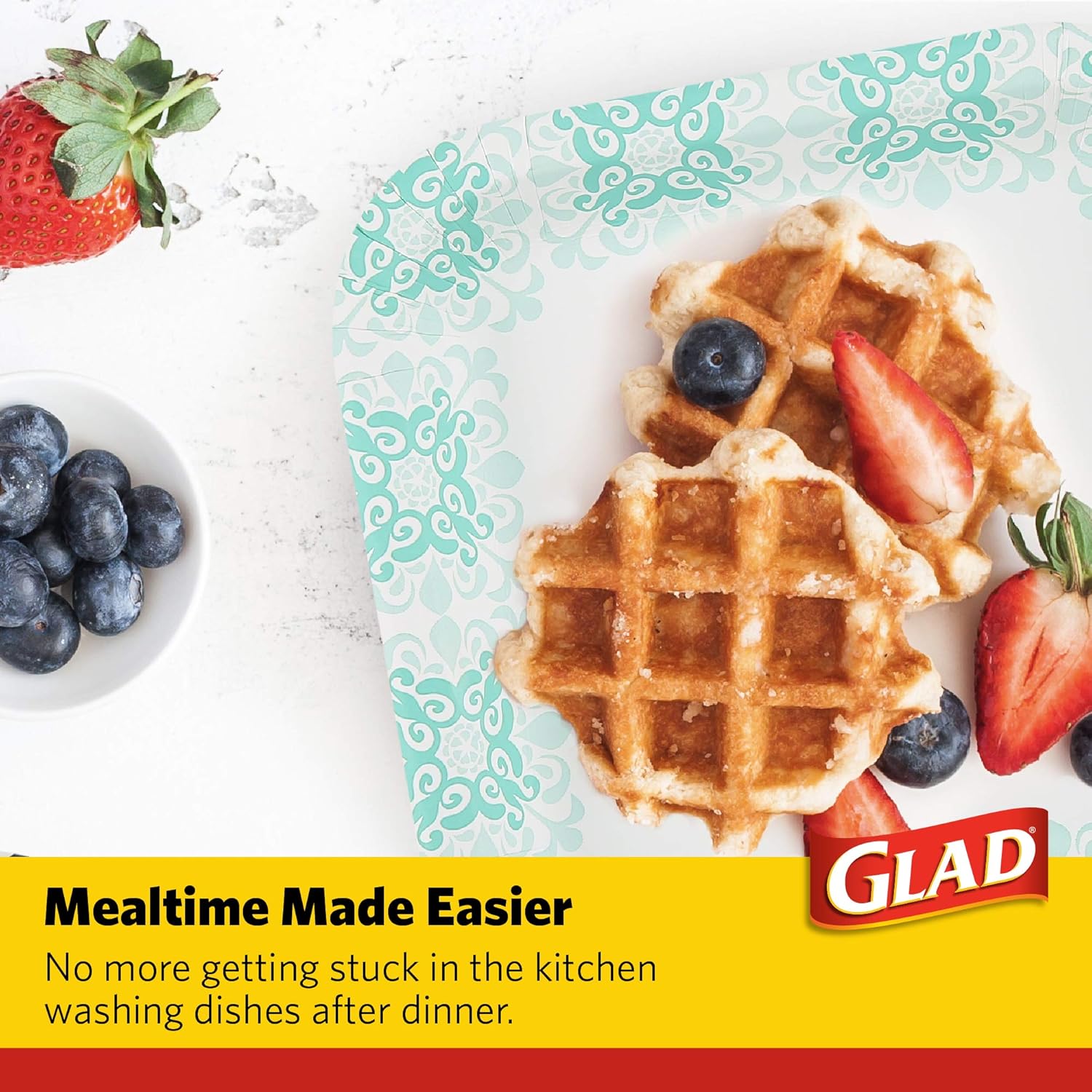 Glad Square Disposable Paper Plates for All Occasions | Soak Proof, Cut Proof, Microwaveable Heavy Duty Disposable Plates | 8.5
