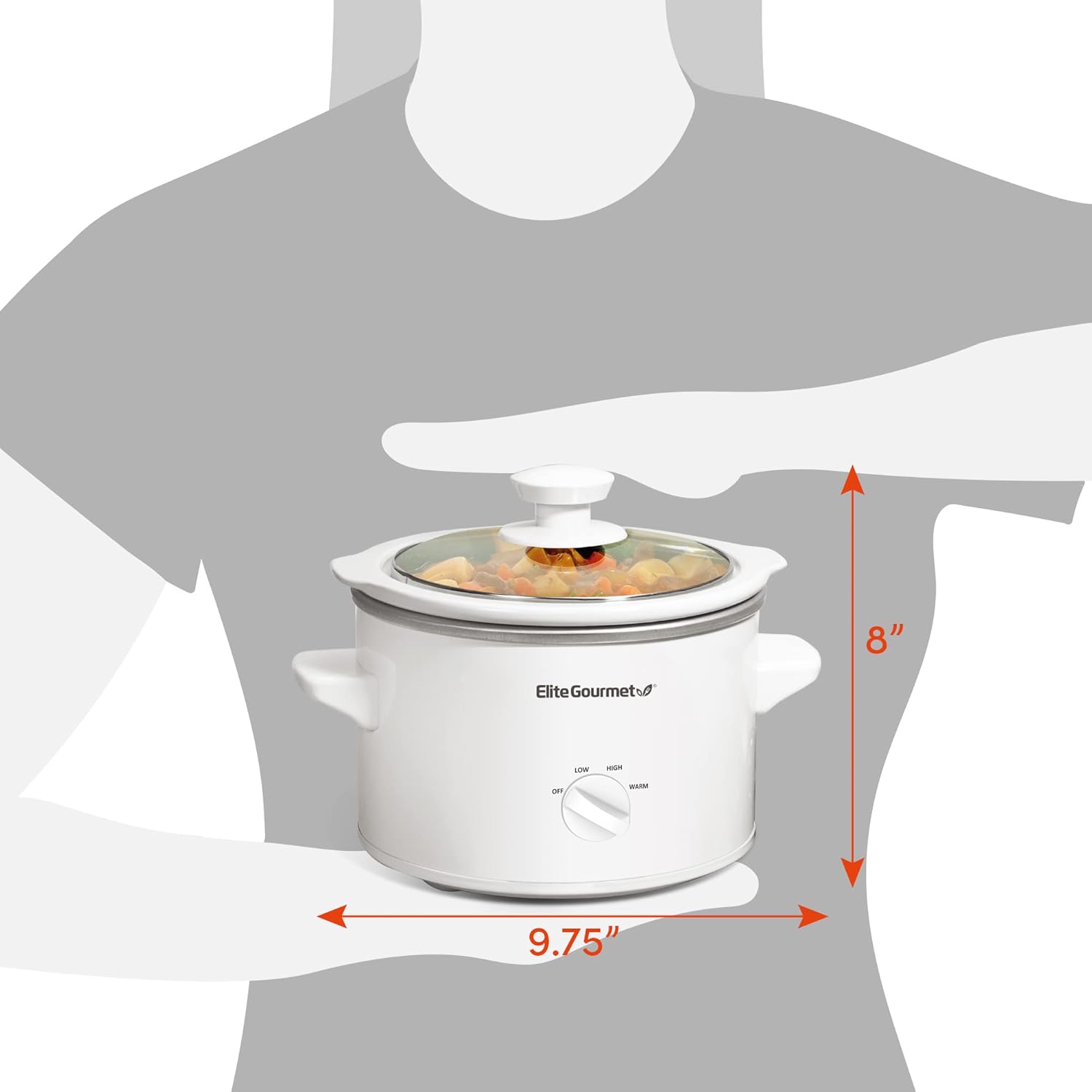 Elite Gourmet MST-250XS Electric Slow Cooker Ceramic Pot, Adjustable Temp, Entrees, Sauces, Stews & Dips, Dishwasher Safe Glass Lid & Crock, 1.5 Quart, Stainless Steel