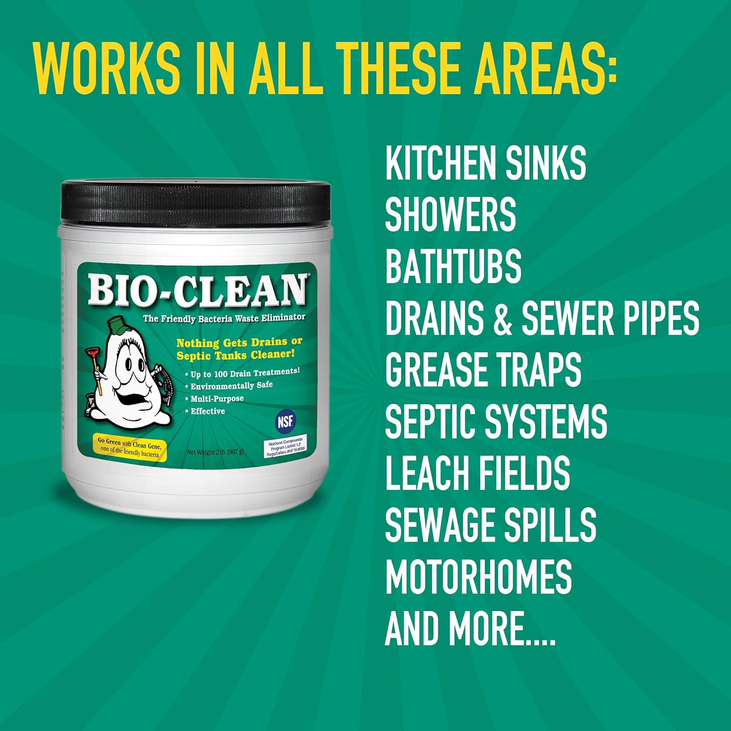 Drain Septic 2# Can Cleans Drains- Septic Tanks - Grease Traps All Natural and 100% Guaranteed No Caustic Chemicals! Removes fats oil and grease, completely cleans your system.