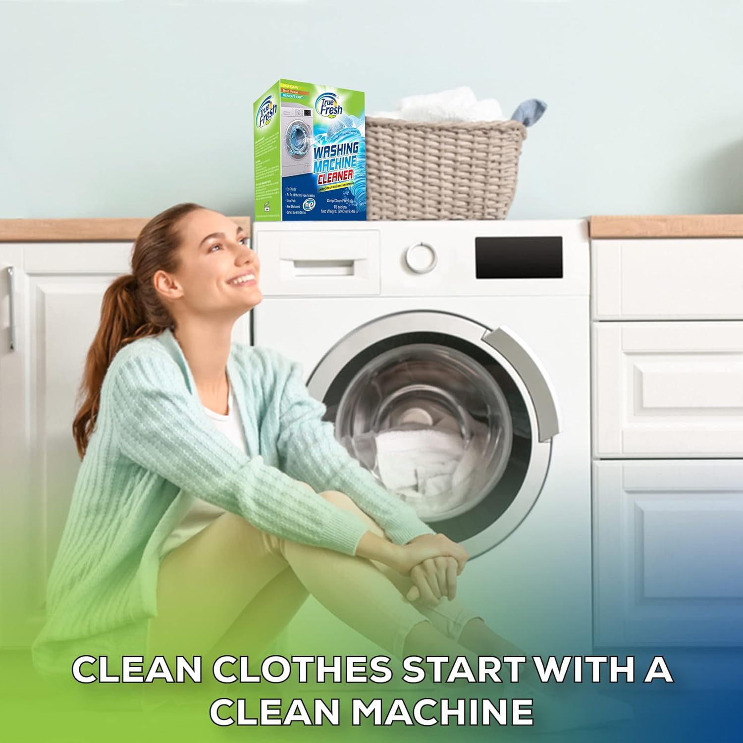 True Fresh Washing Machine Cleaner Tablets 25-Pack - Deep Cleaning Washer Cleaner Tablets for Top Loader, Front Load & HE - Cleans Drum, Tub seal & other Parts Descaler & septic safe