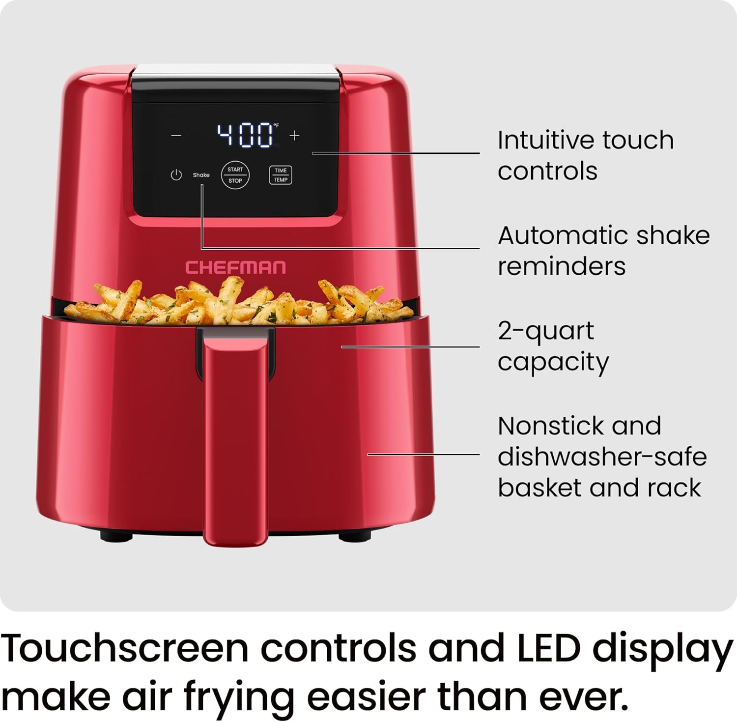 CHEFMAN 2 Qt Mini Air Fryer – Digital Space-Saving Compact Air Fryer with Nonstick and Dishwasher Safe Basket, Quick & Easy Meals in Minutes, Features Digital Timer and Shake Reminder – Grey