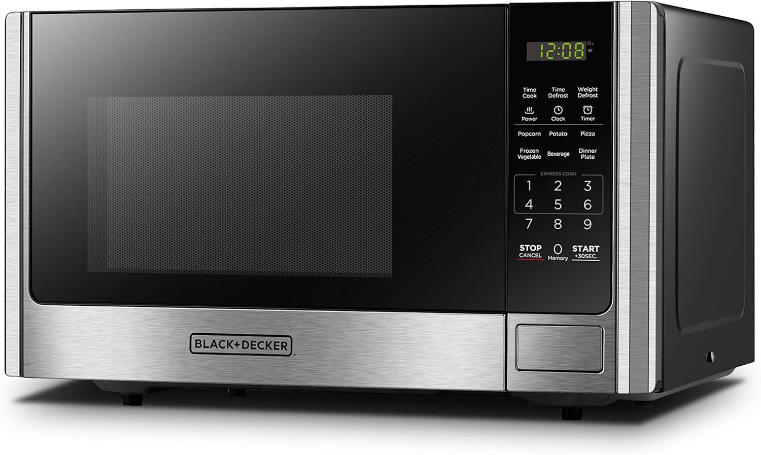 BLACK+DECKER EM720CB7 Digital Microwave Oven with Turntable Push-Button Door, Child Safety Lock, 700W, Stainless Steel, 0.7 Cu.ft