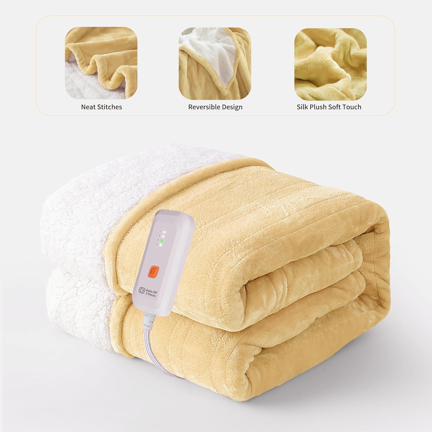 GOTCOZY Heated Blanket Electric Throw 50''X60''- Soft Silky Plush Electric Blanket with 4 Heating Level & 3 Hour Auto Off Heating Blanket, ETL Certified Machine Washable (Rose Dust)