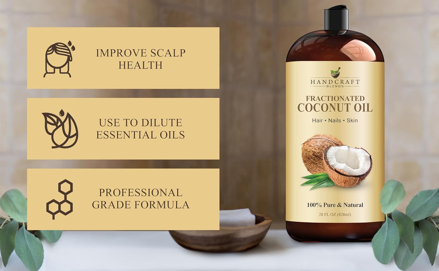 Handcraft Blends Fractionated Coconut Oil - 16 Fl Oz - 100% Pure and Natural - Premium Grade Oil for Skin and Hair - Carrier Oil - Hair and Body Oil - Massage Oil - Hair Tonic