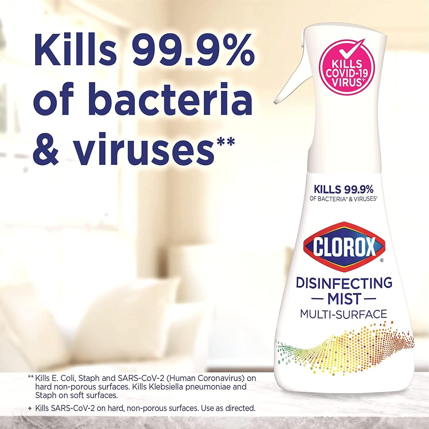 Clorox Disinfecting Mist, Lemon and Orange Blossom, Household Essentials, 1 Spray Bottle and 1 Refill, 16 Fl Oz Each