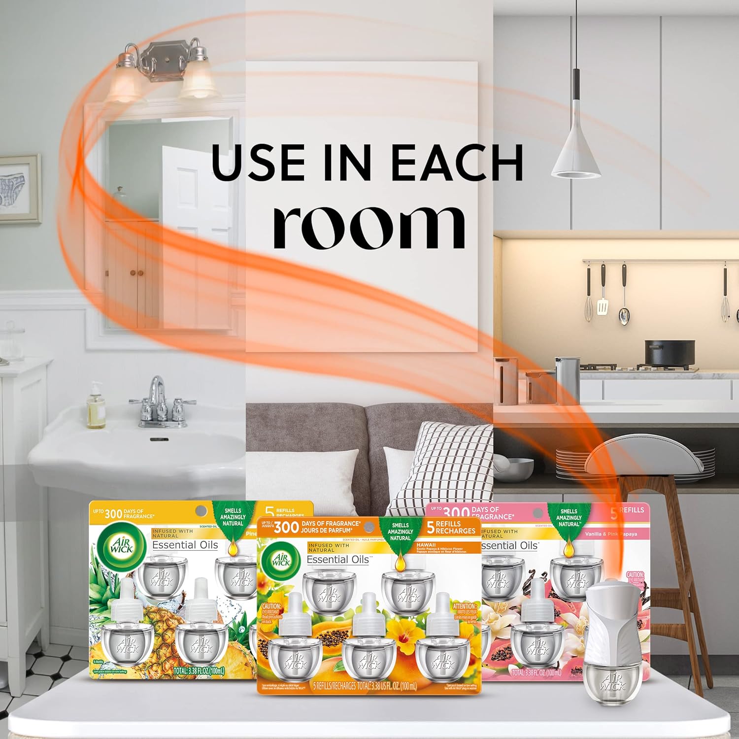 Air Wick Plug in Scented Oil Refill, 5 ct, Sandalwood , Air Freshener, Essential Oils