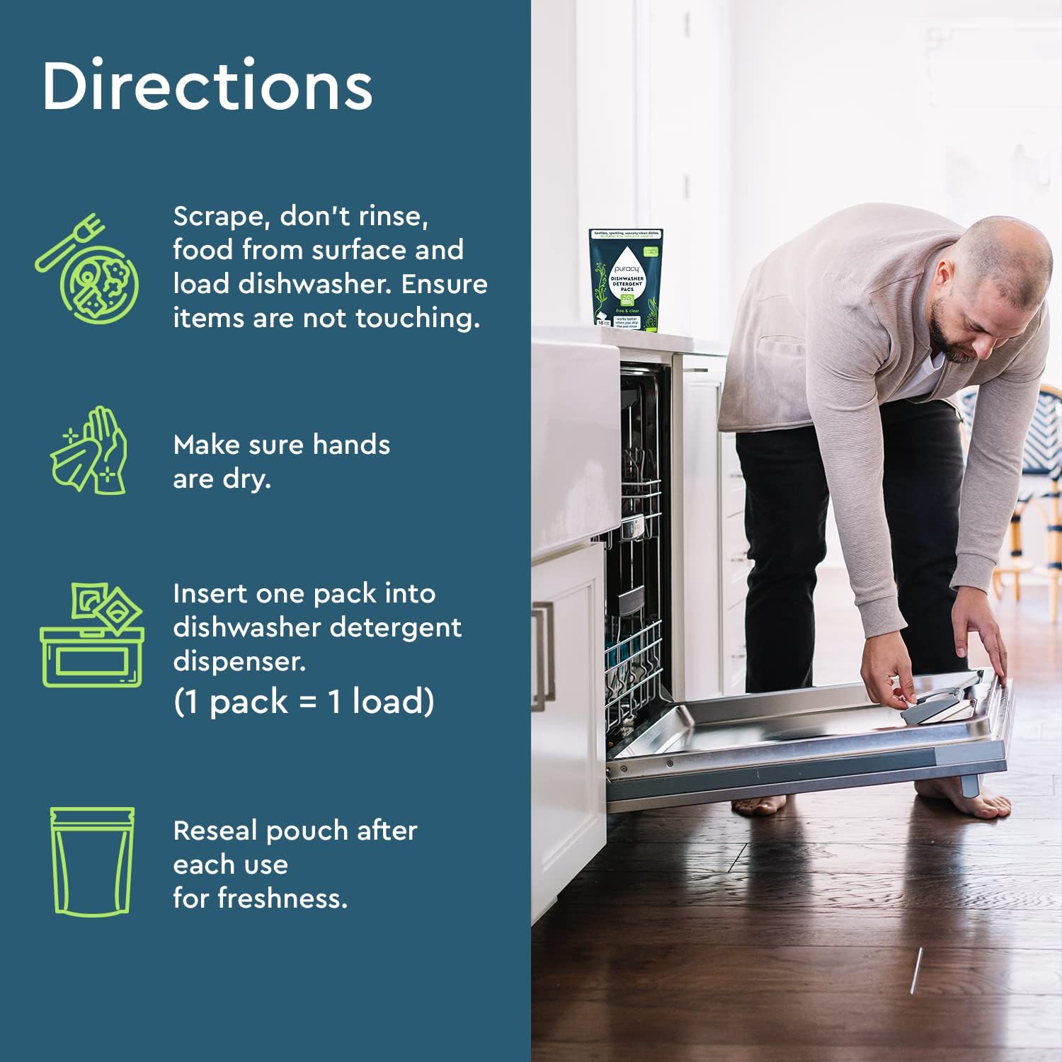 Puracy Dishwasher Pods 50 Count, Natural Dishwasher Detergent, Free & Clear Dish Tabs, Tiktok Trend Items, Enzyme-Powered, Spot & Residue-Free, Must Haves from Tiktok Made Me Buy It
