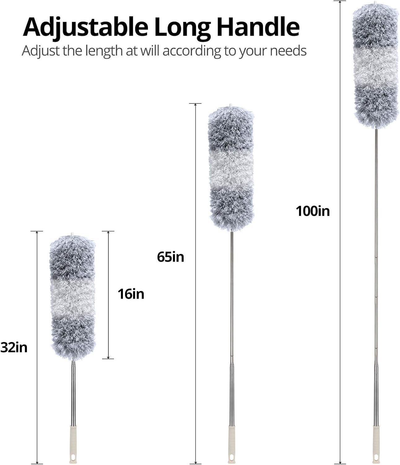 DELUX Microfiber Feather Duster Extendable Duster with 100 inches Extra Long Pole, Bendable Head & Long Handle Dusters for Cleaning Ceiling Fan, High Ceiling, Blinds, Furniture & Cars Gray