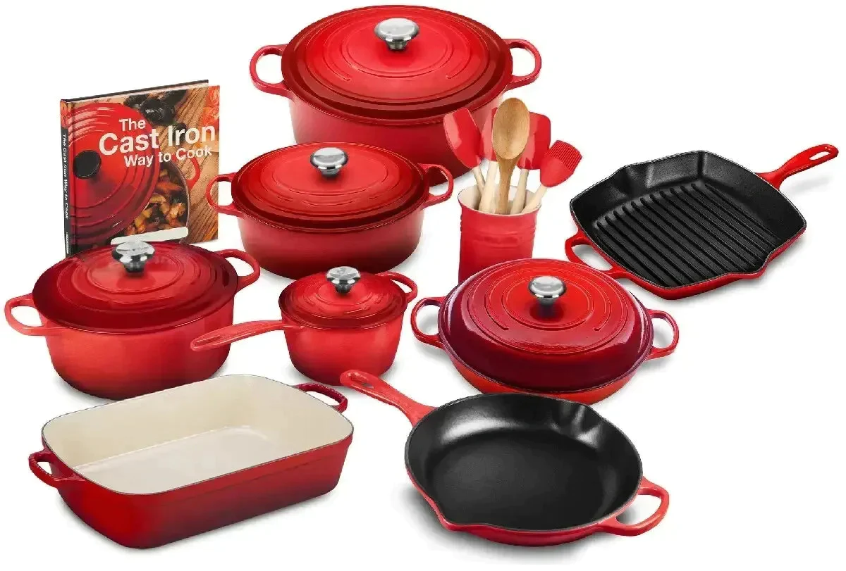 Signature Cast Iron Cookware Set - 20 Piece💝16 Piece Knife Set