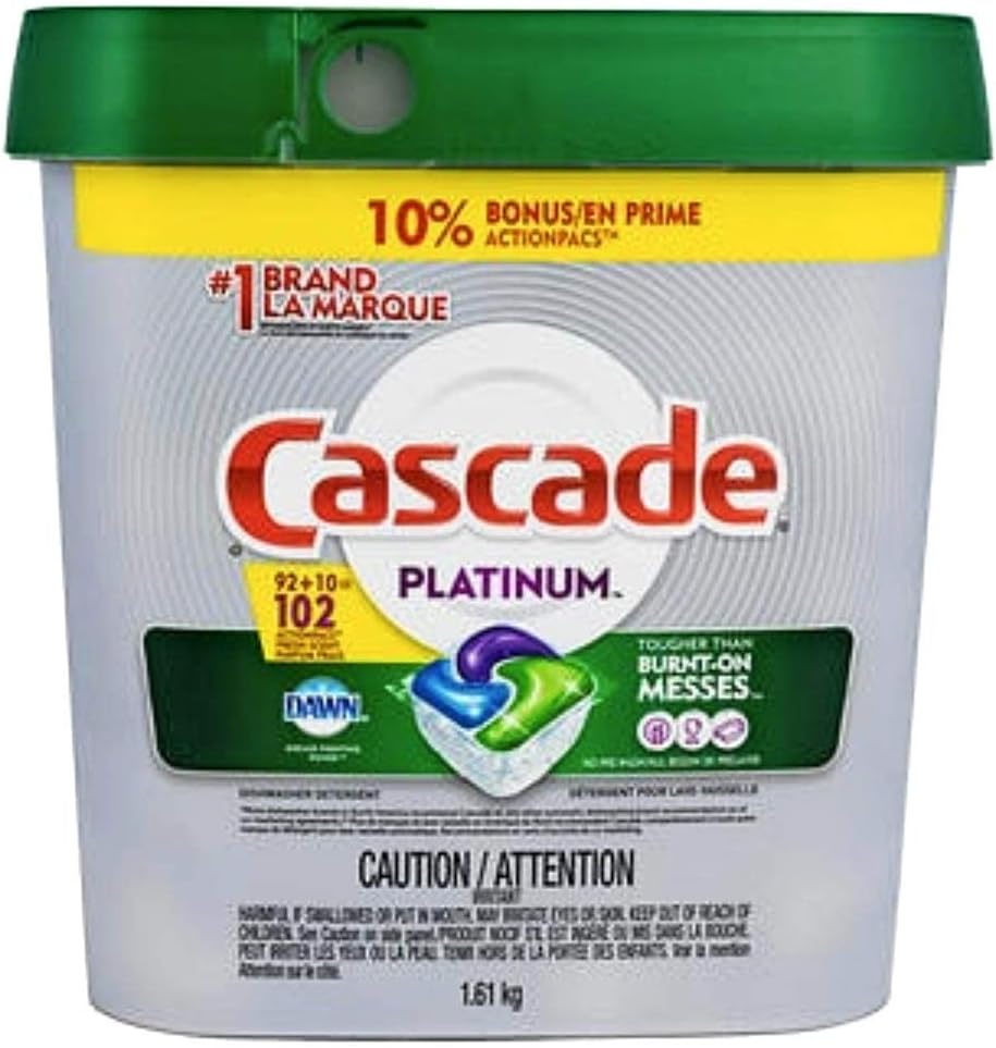 Cascade Platinum Dishwasher Pods, Dishwasher Detergent, Dishwasher Pod, Dishwasher Soap Pod, Actionpacs Dish Washing Pod, Lemon, 62 Count Dishwasher Detergent Pods