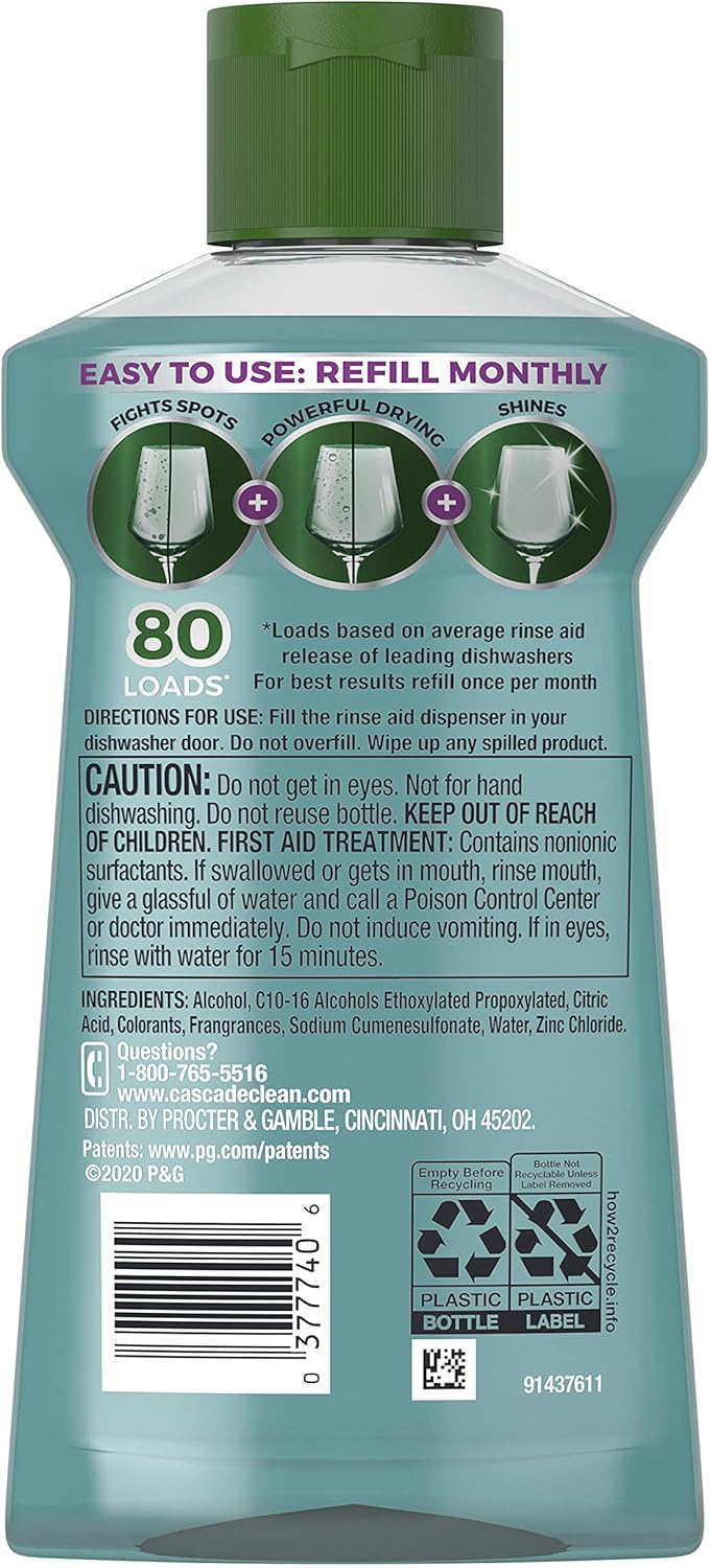 Cascade Platinum Dishwasher Rinse Aid, 8.45 fl oz (Packaging May Vary)