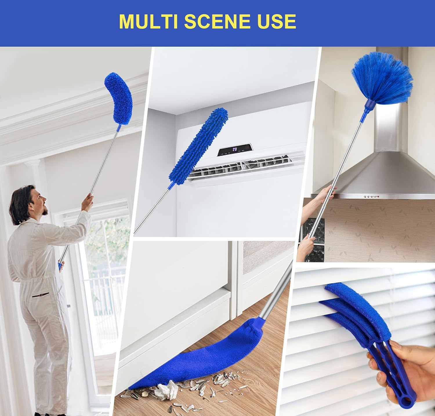 Dusters for Cleaning High Ceiling Fan, Newliton Microfiber Feather Duster with 30'' to 100'' Telescoping Extension Pole, Long Extendable Duster for Home Car Furniture Cobweb Gray