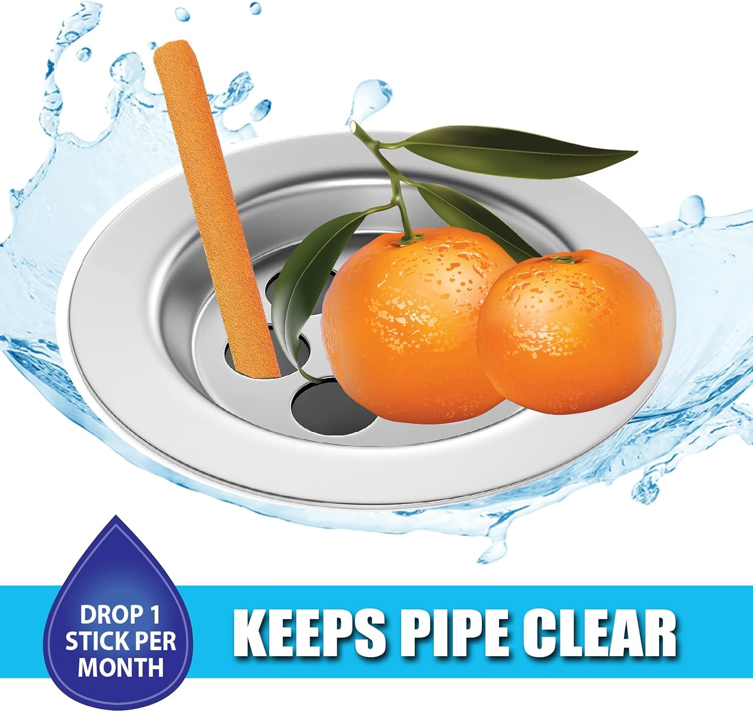 SANI 360° Sani Sticks Drain Cleaner and Deodorizer, Enzyme Pipe Cleaners, Eliminate Odors, Prevent Clogged Drains, Safe for Sinks, Bathtub Drains, Septic Tanks, 24 Count, Lemon Scent