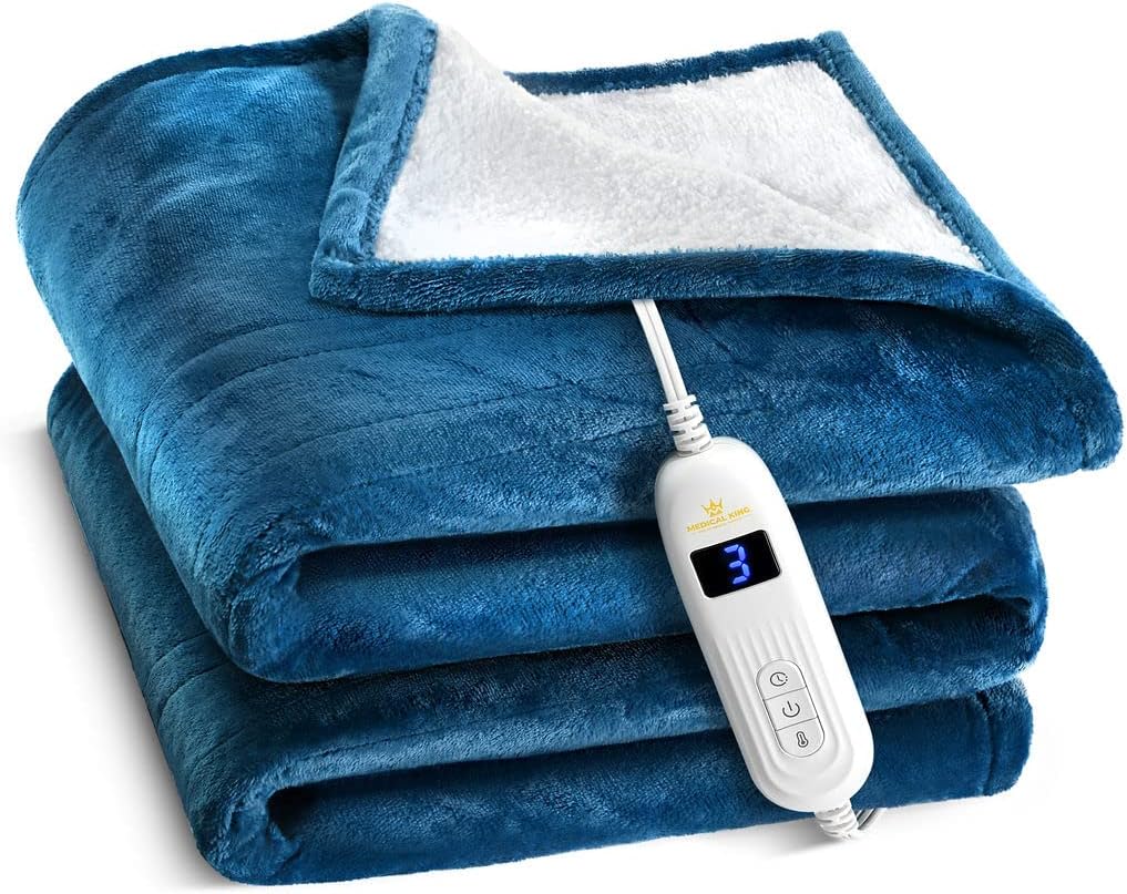 Medical king Heated Blanket, Machine Washable Extremely Soft & Comfortable Electric Blanket Throw Fast Heating with Hand Controller 10 Heating Settings & auto Shut-Off (Gray, 50 x 60)