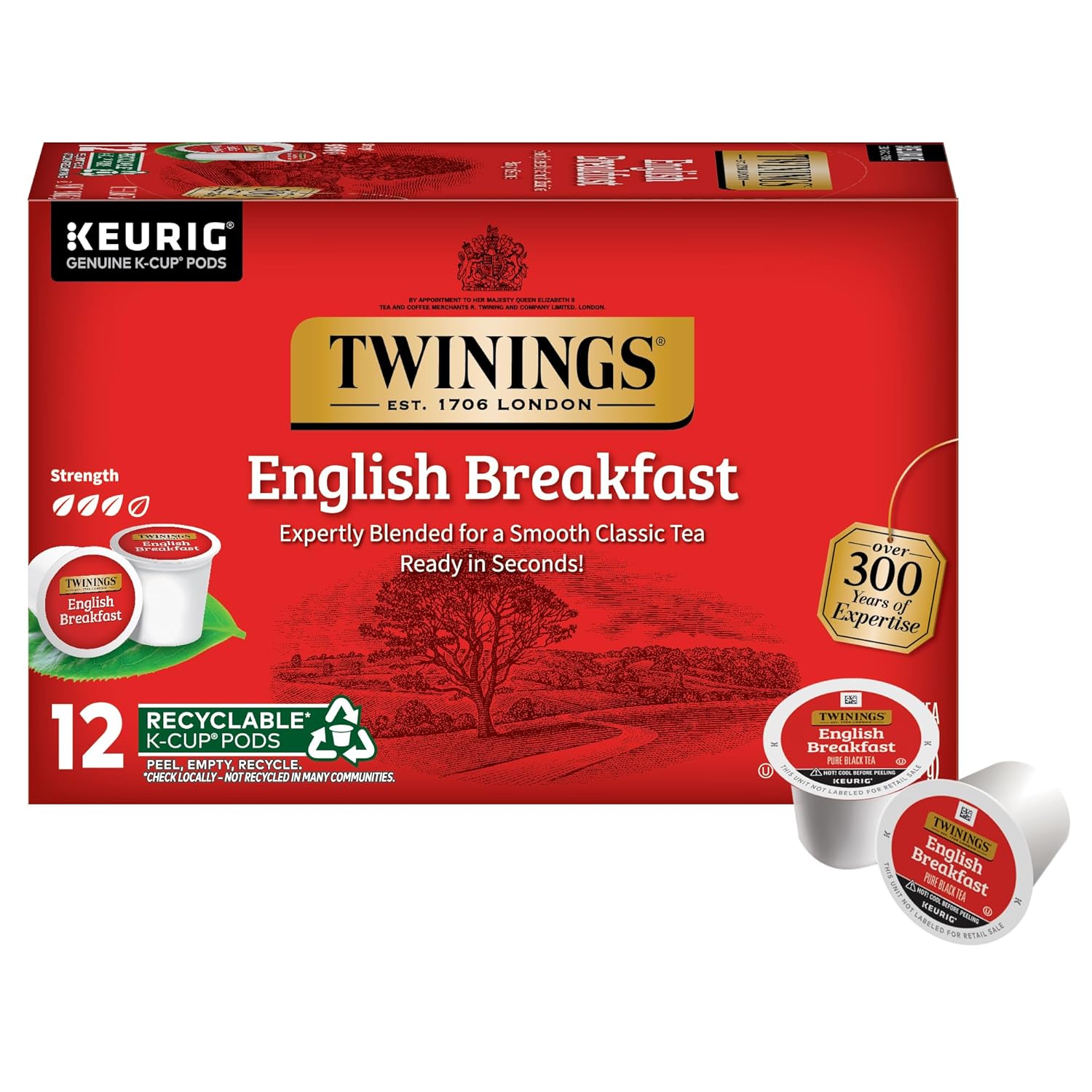 Twinings English Breakfast Black Tea K-Cup Pods for Keurig, 24 Count (Pack of 1), Smooth, Flavourful, Robust, Caffeinated, Enjoy Hot or Iced | Packaging May Vary