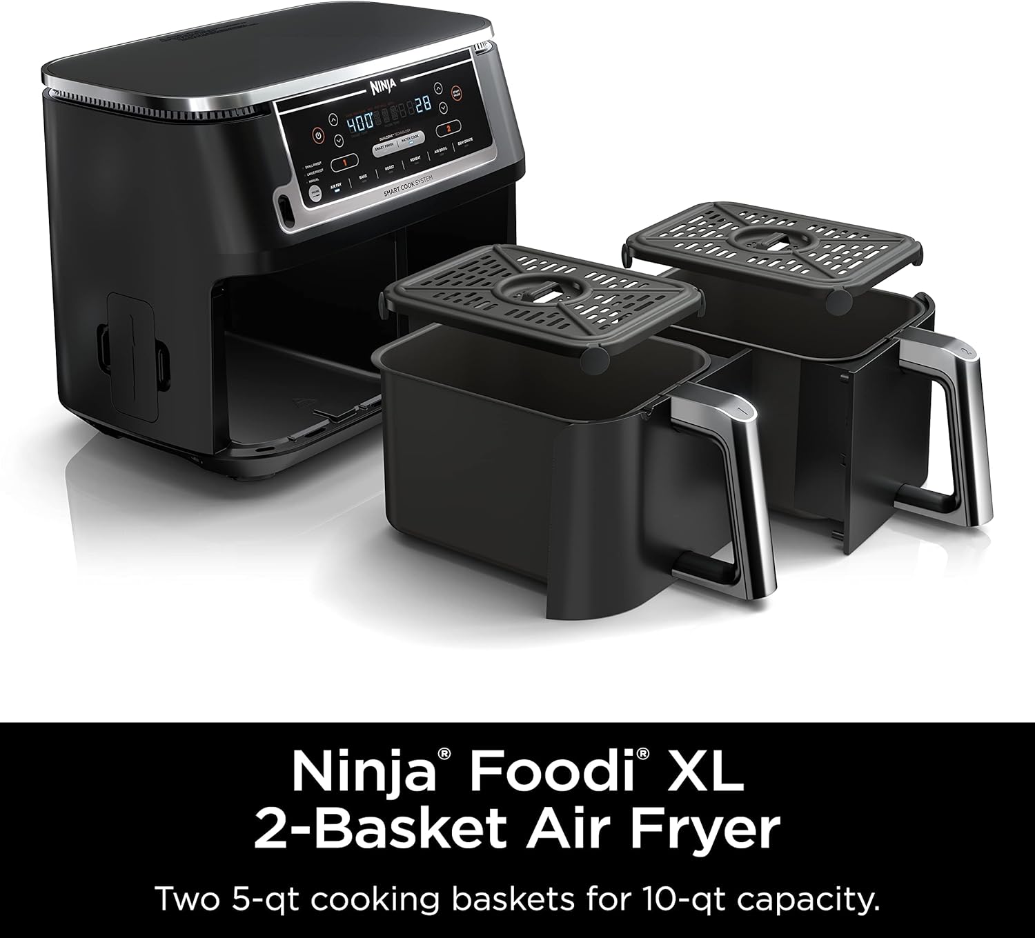 Ninja Air Fryer, Thermometer, Roast, Bake, Air Fry, Crisps, Broil, Reheats, Keep Warm, 10-in-1, Fries, Frozen Food, Veggies, and Meat, Quick Meals, Healthy Meals, Less Oil, 10 QT, Grey, DZ550​