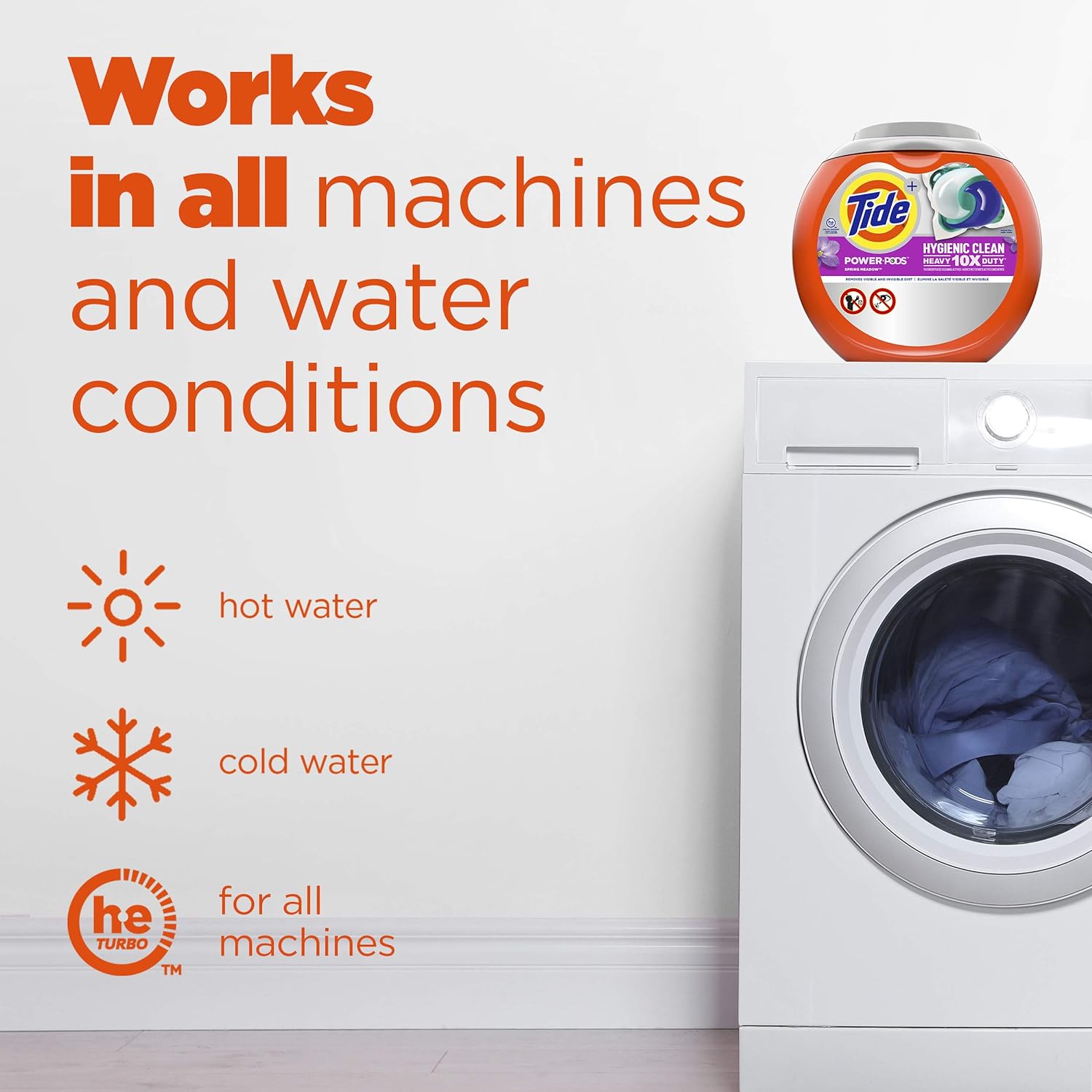 Tide Hygienic Clean Heavy 10x Duty Power PODS Laundry Detergent Pacs For Visible and Invisible Dirt, Spring Meadow Scent, 45 Count