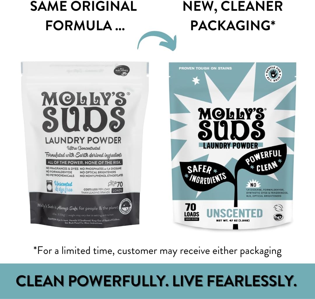 Molly's Suds Original Laundry Detergent Powder | Natural Laundry Detergent Powder for Sensitive Skin | Earth-Derived Ingredients, Stain Fighting | 120 Loads (Unscented)