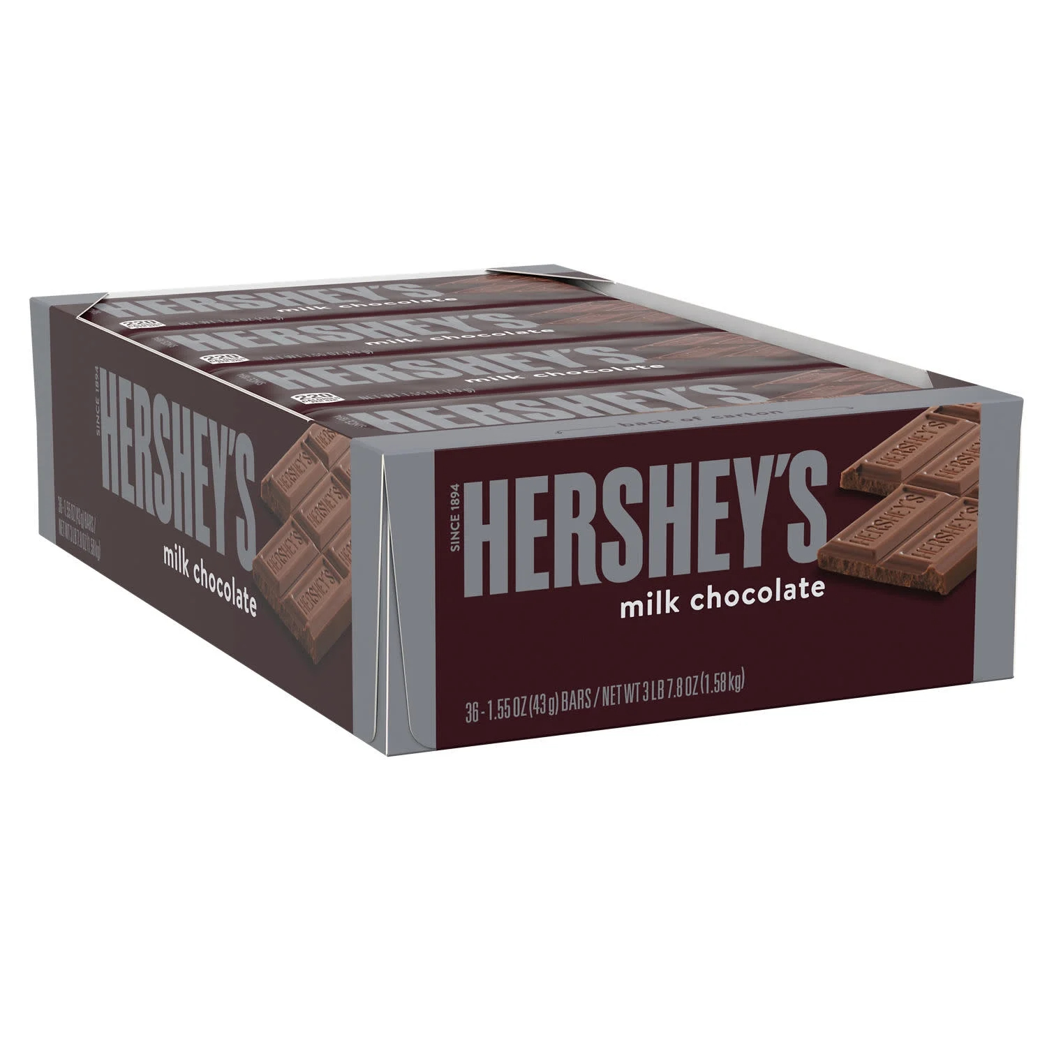 Hershey's Milk Chocolate Candy, Bars 1.55 oz, 36 Count