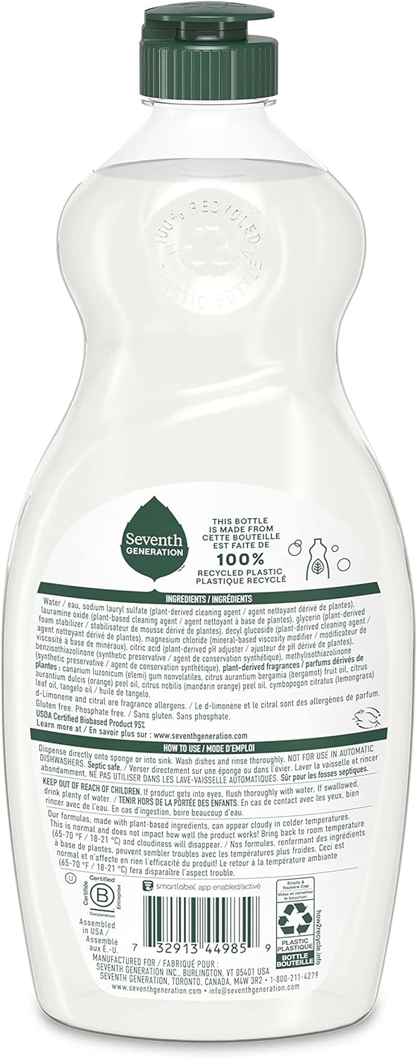 Seventh Generation Dish Soap Liquid, Fragrance Free, 19 oz, Pack of 6