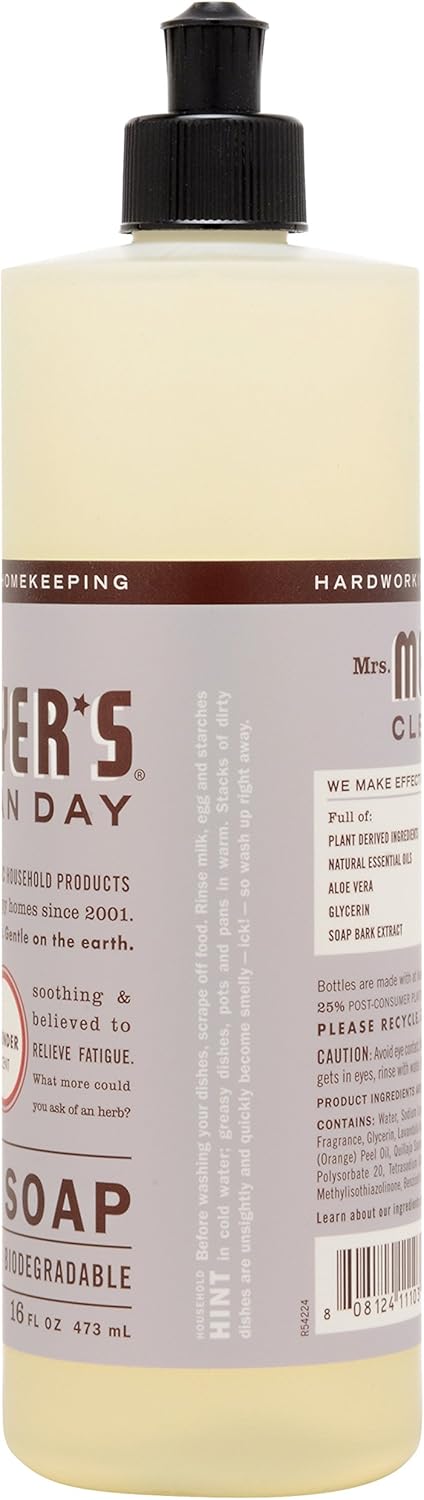 MRS. MEYER'S CLEAN DAY Liquid Dish Soap, Biodegradable Formula, Basil, 16 fl. oz - Pack of 3