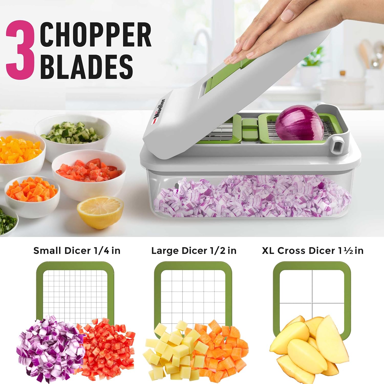 Mueller Pro-Series 10-in-1, 8 Blade Vegetable Chopper, Onion Mincer, Cutter, Dicer, Egg Slicer with Container, French Fry Cutter, Potato Slicer, Home Essentials & Kitchen Gadgets, Salad Chopper